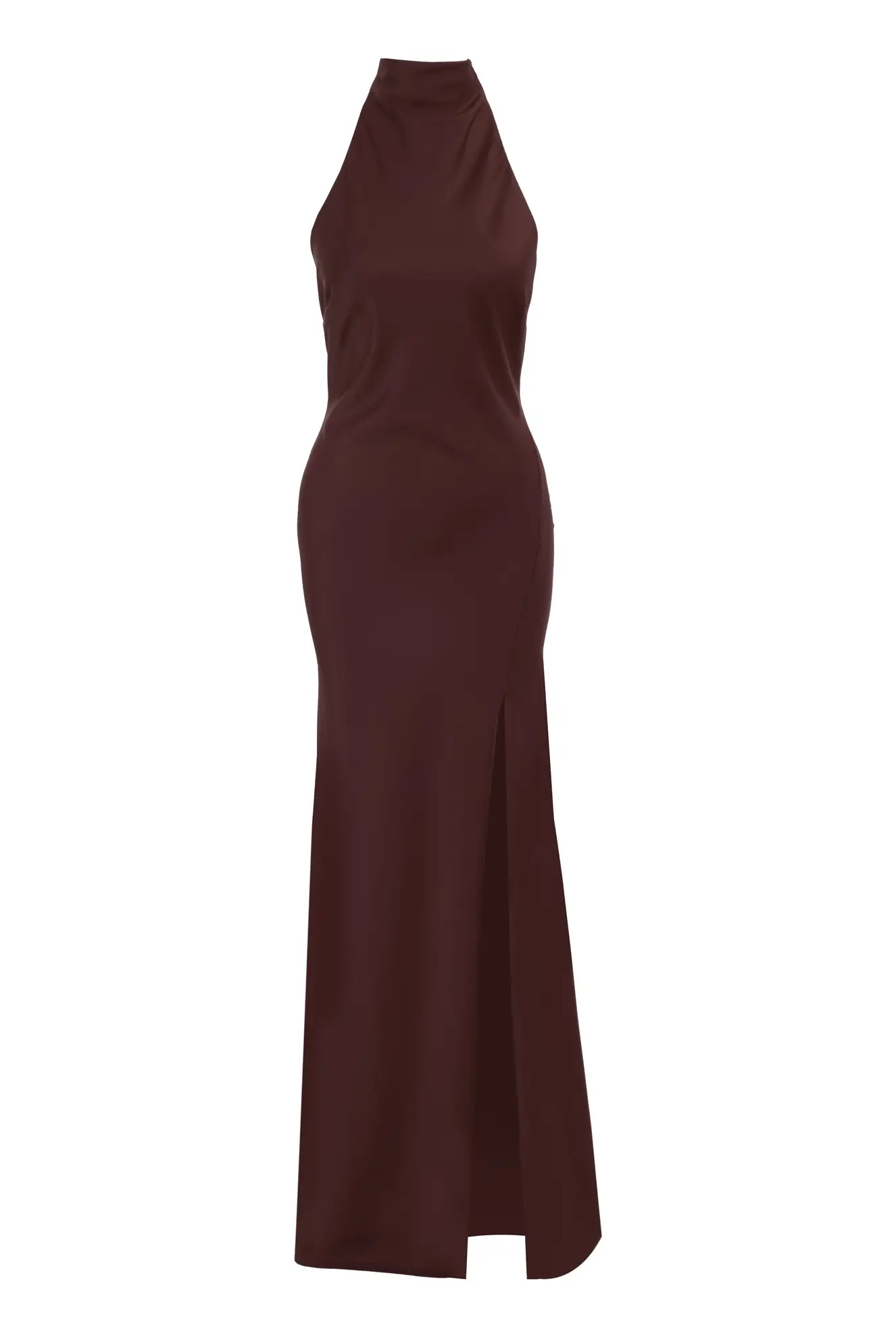 Brown satin sleeveless long dress