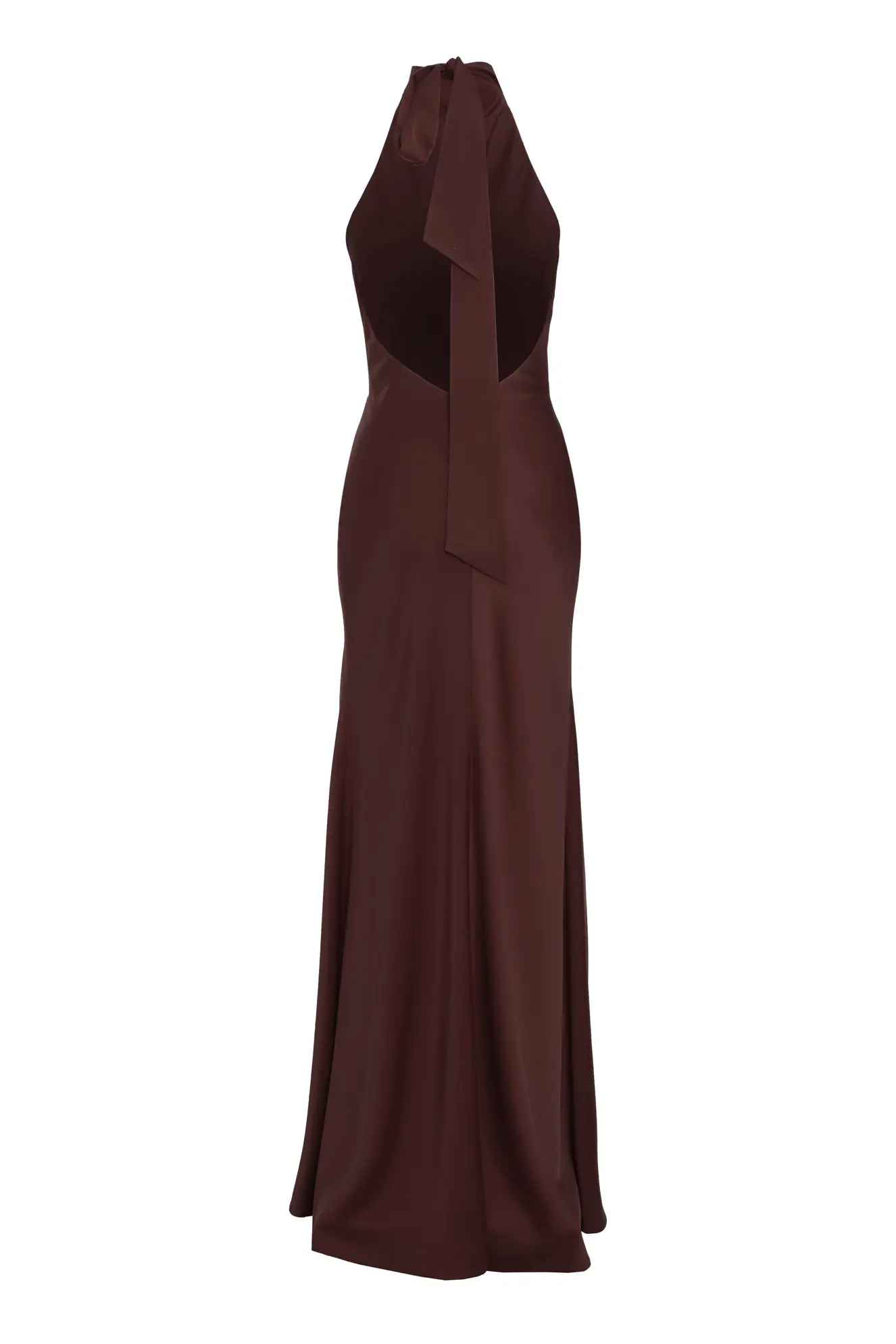 Brown satin sleeveless long dress