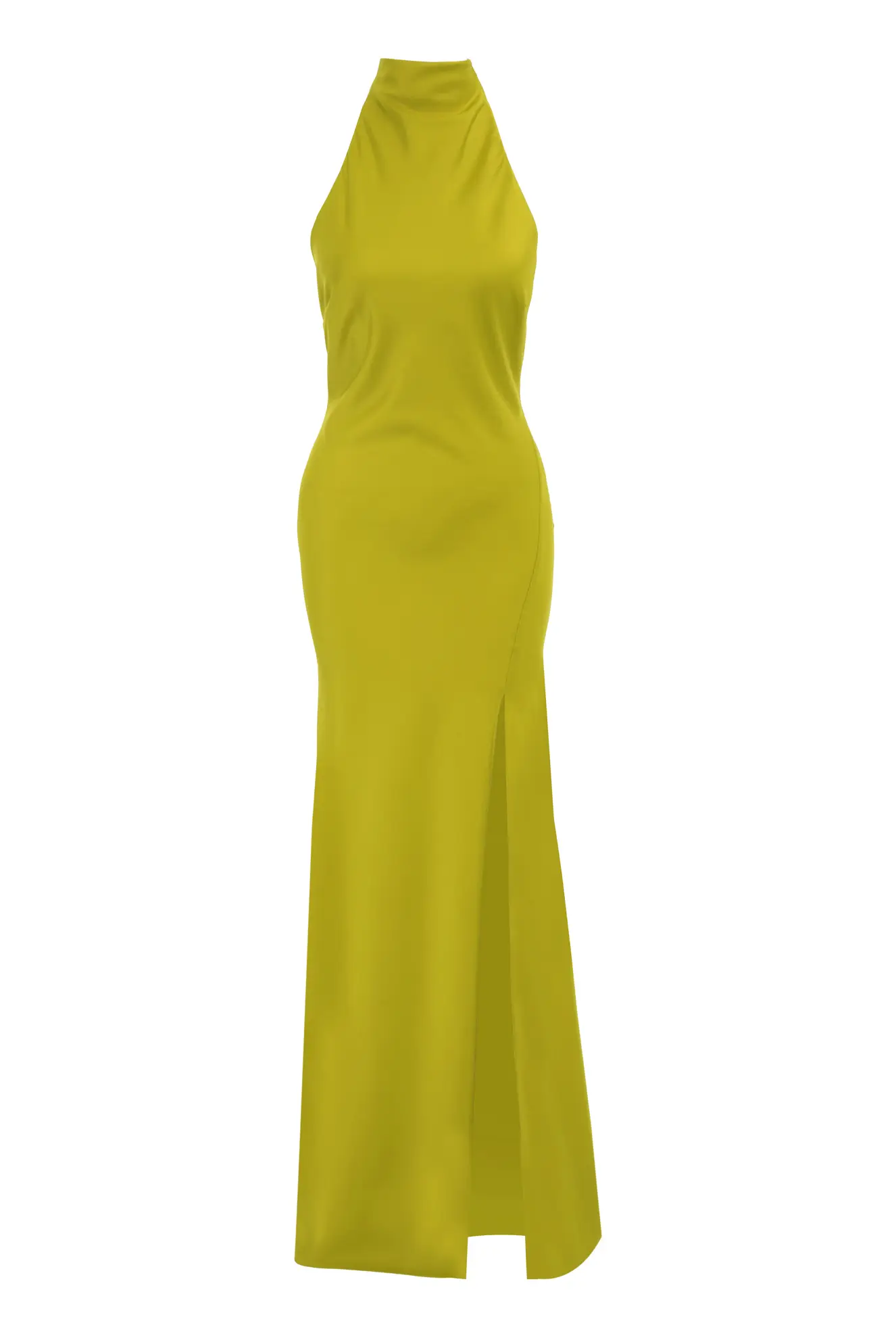 Pistachio Green Satin Sleeveless Long Dress