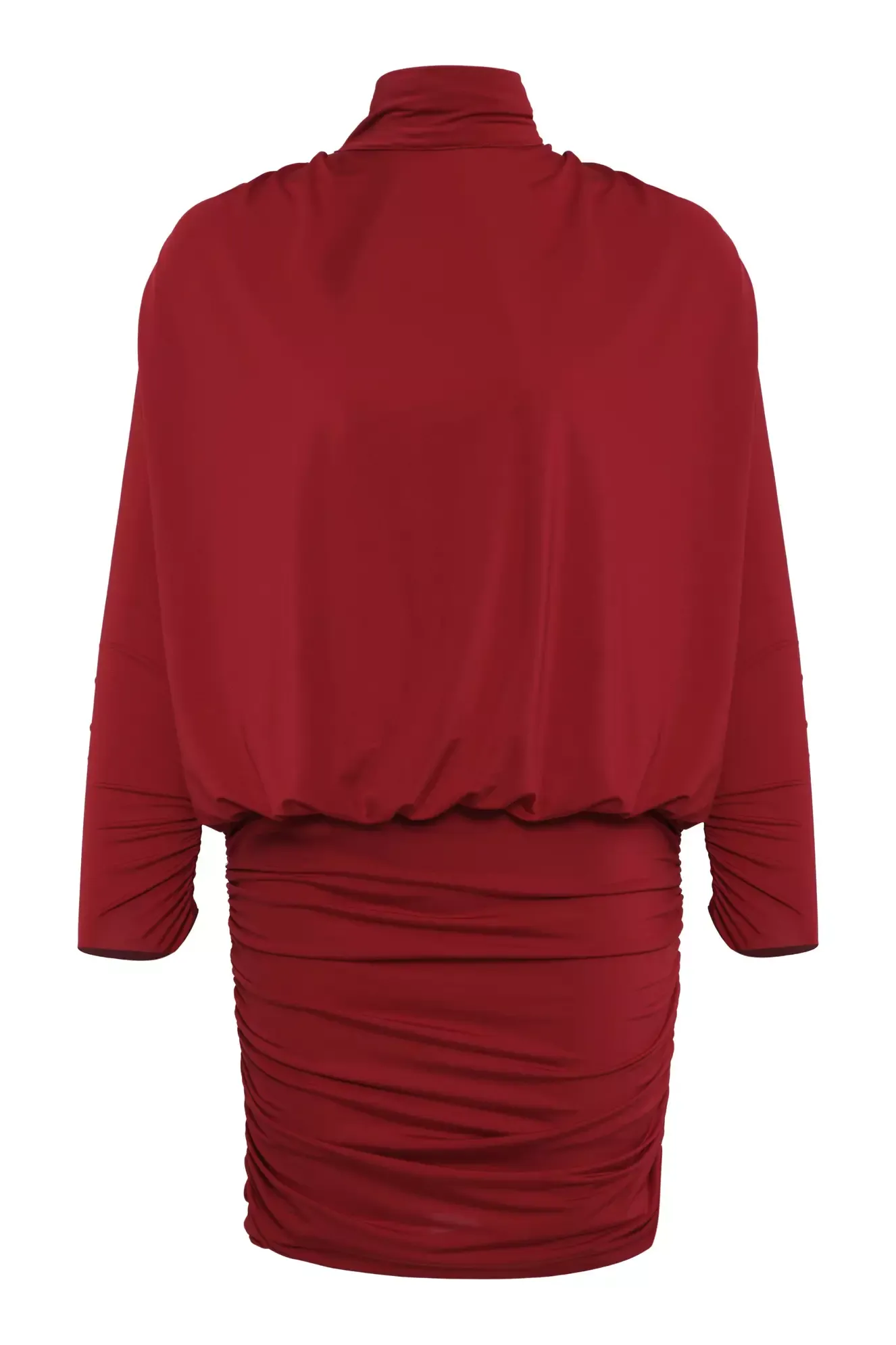 Maroon knitted long sleeve mini dress