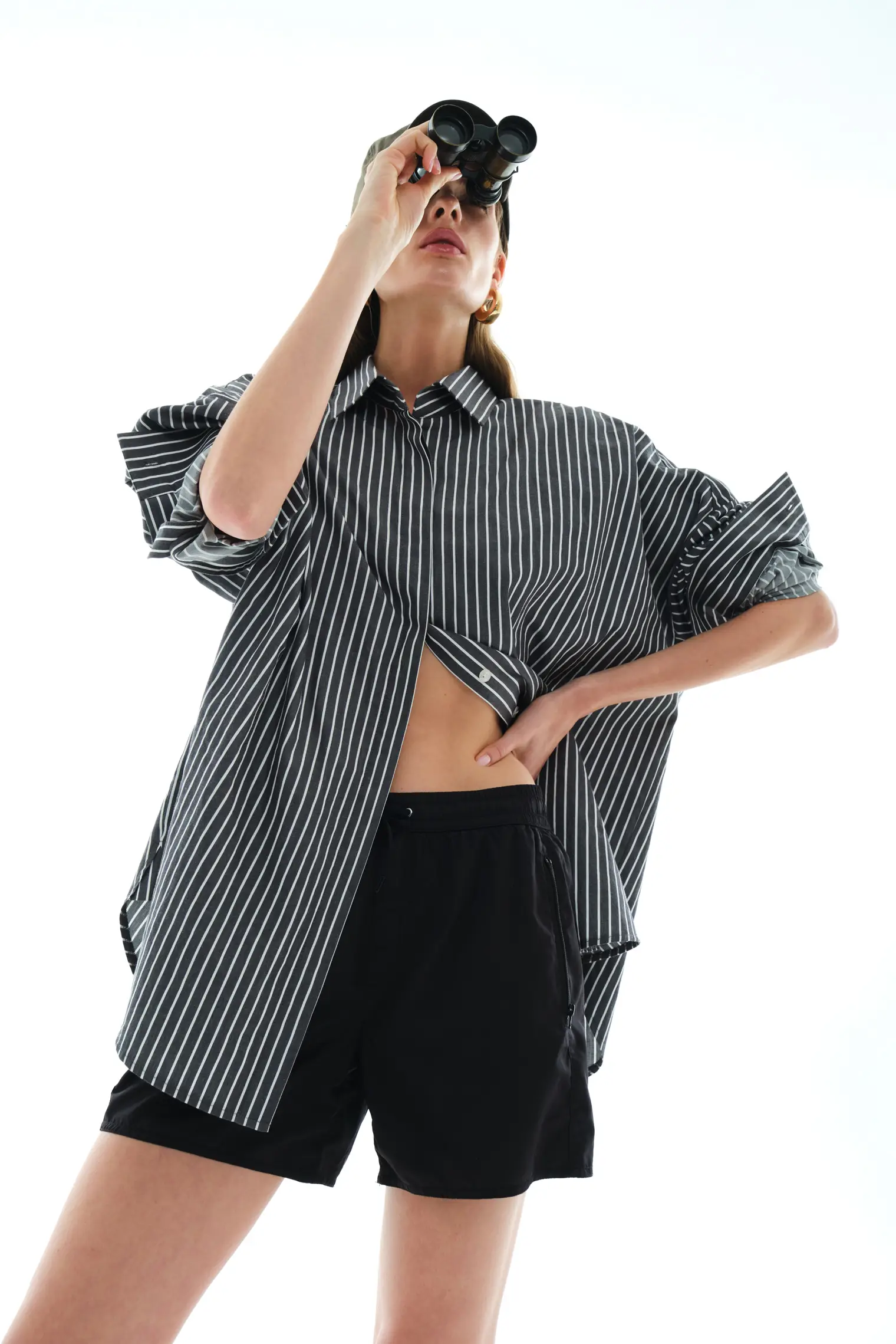 Black Poplin Long Sleeve Gömlek