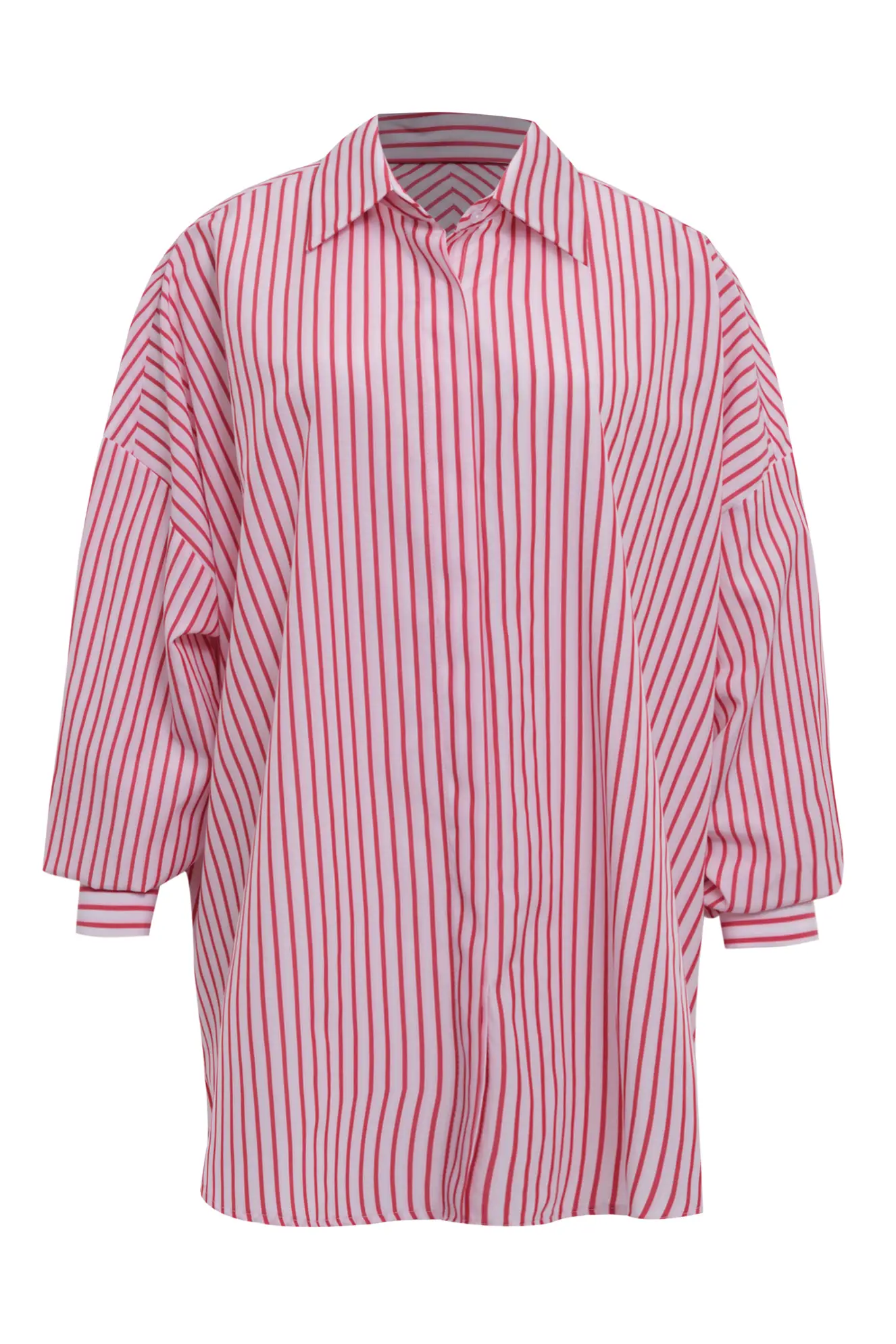 Red Poplin Long Sleeve Gömlek