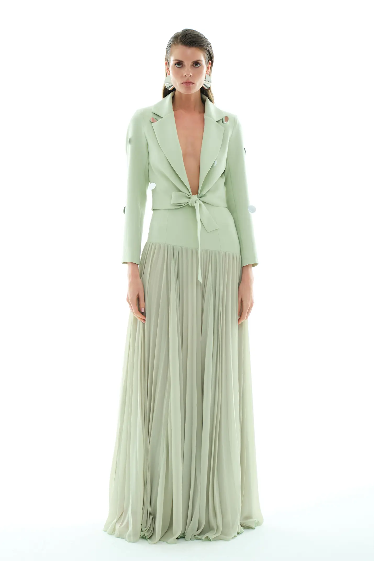 Mint Green Crepe Long Sleeve Mini Jacket