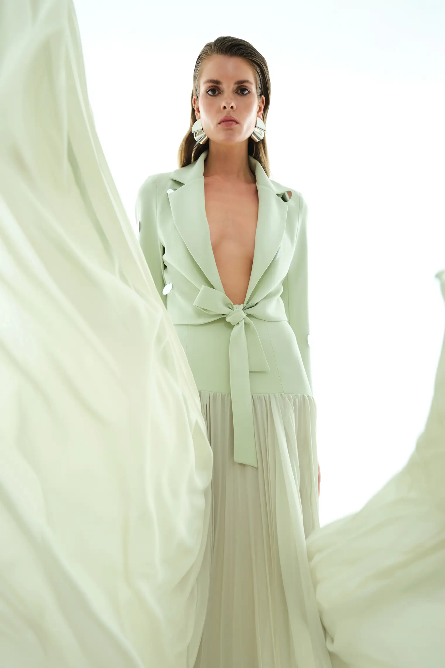 Mint Green Crepe Long Sleeve Mini Jacket