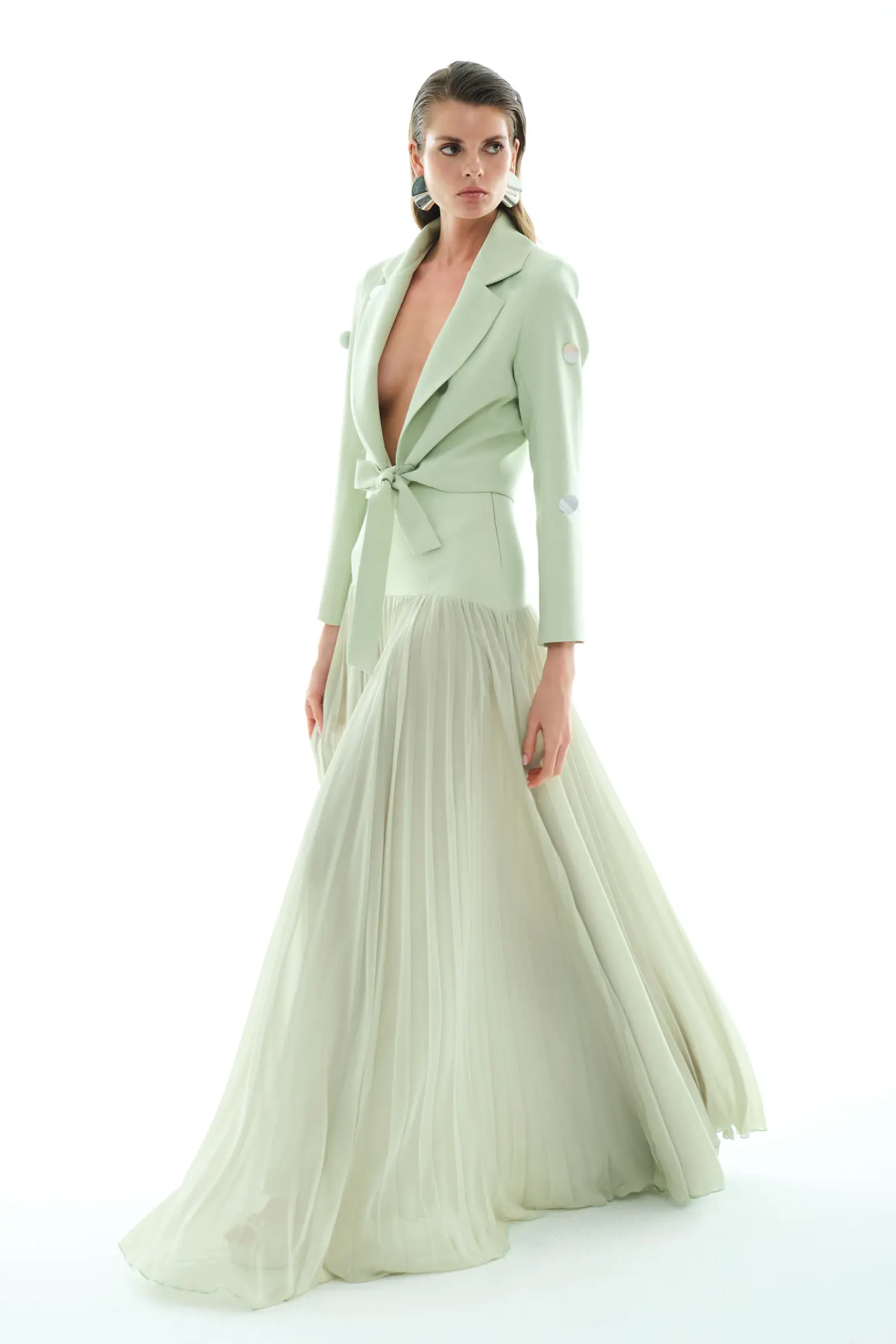 Mint Green Crepe Long Sleeve Mini Jacket