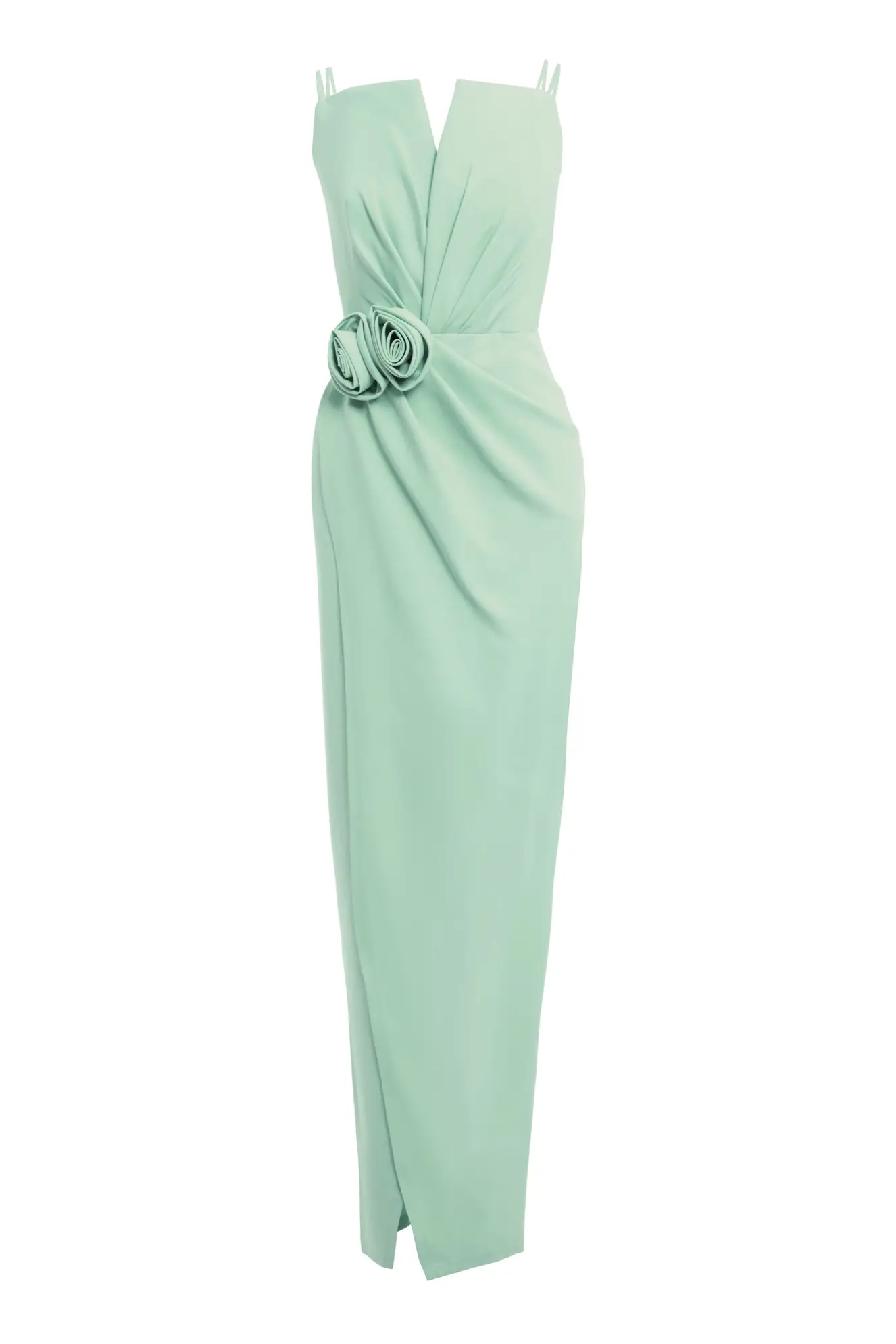 Mint green crepe sleeveless long dress