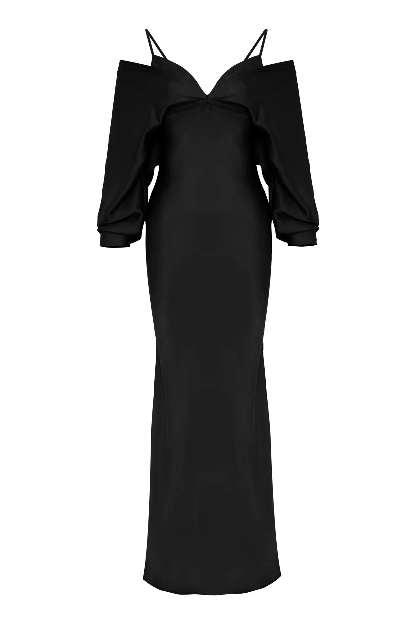 Black satin long sleeve long dress