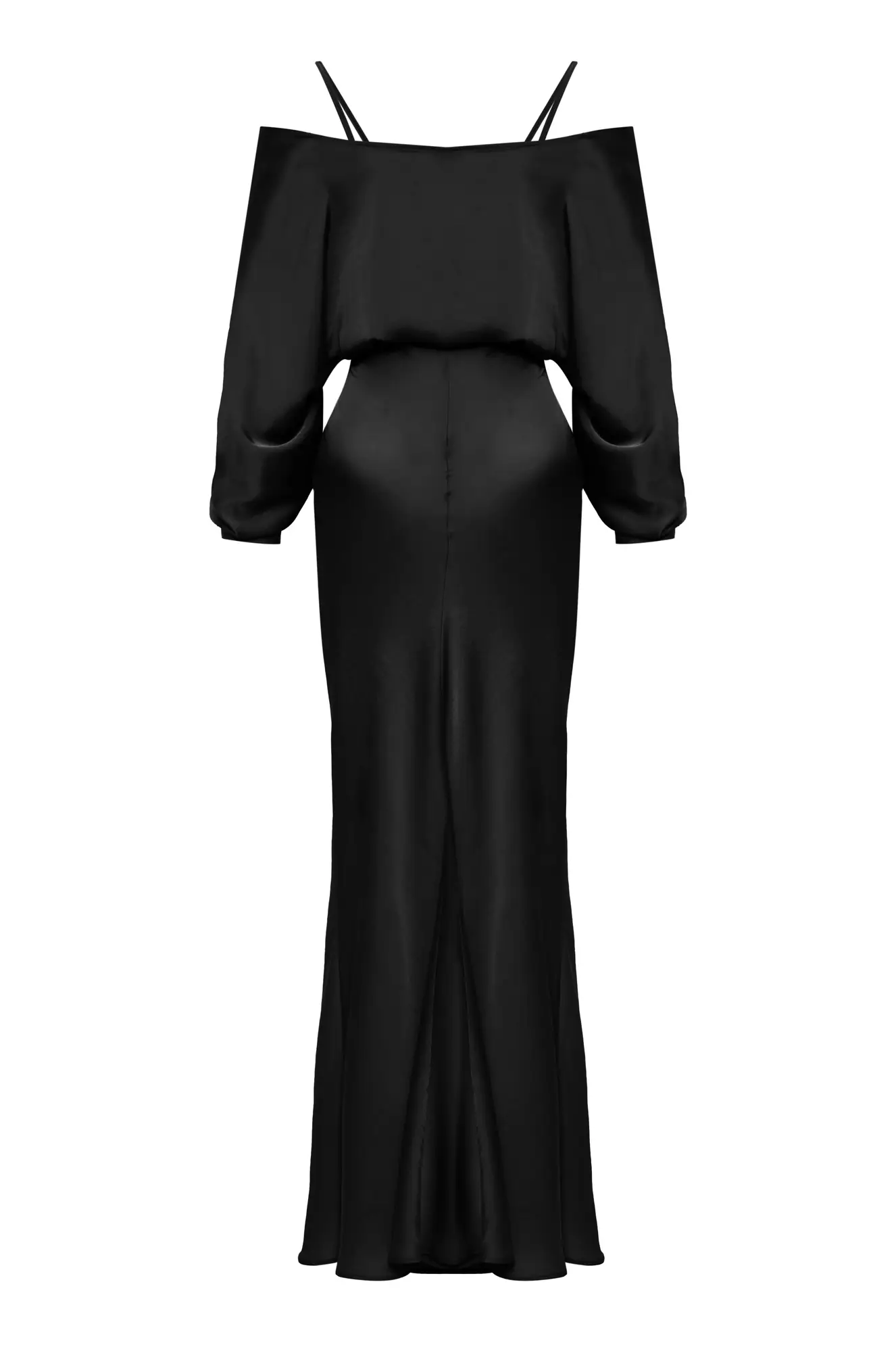 Black satin long sleeve long dress