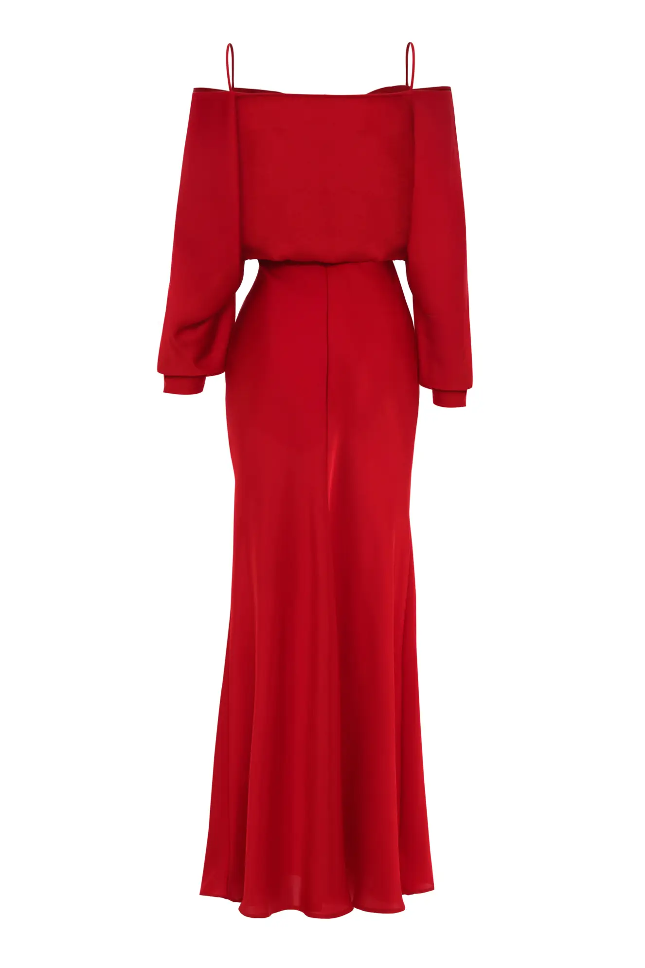 Red Satin Long Sleeve Long Dress