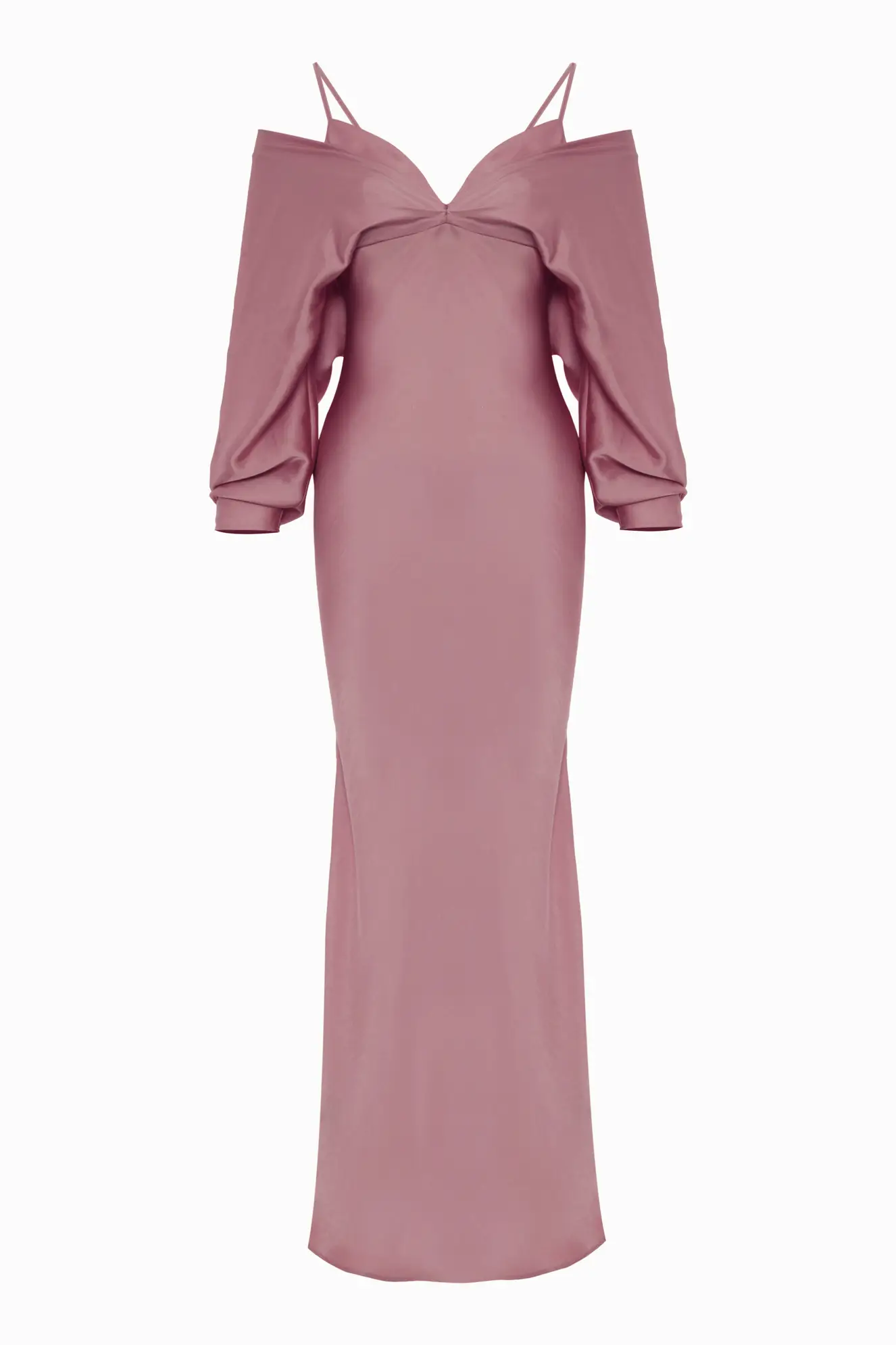 Dried Rose Satin Long Sleeve Long Dress