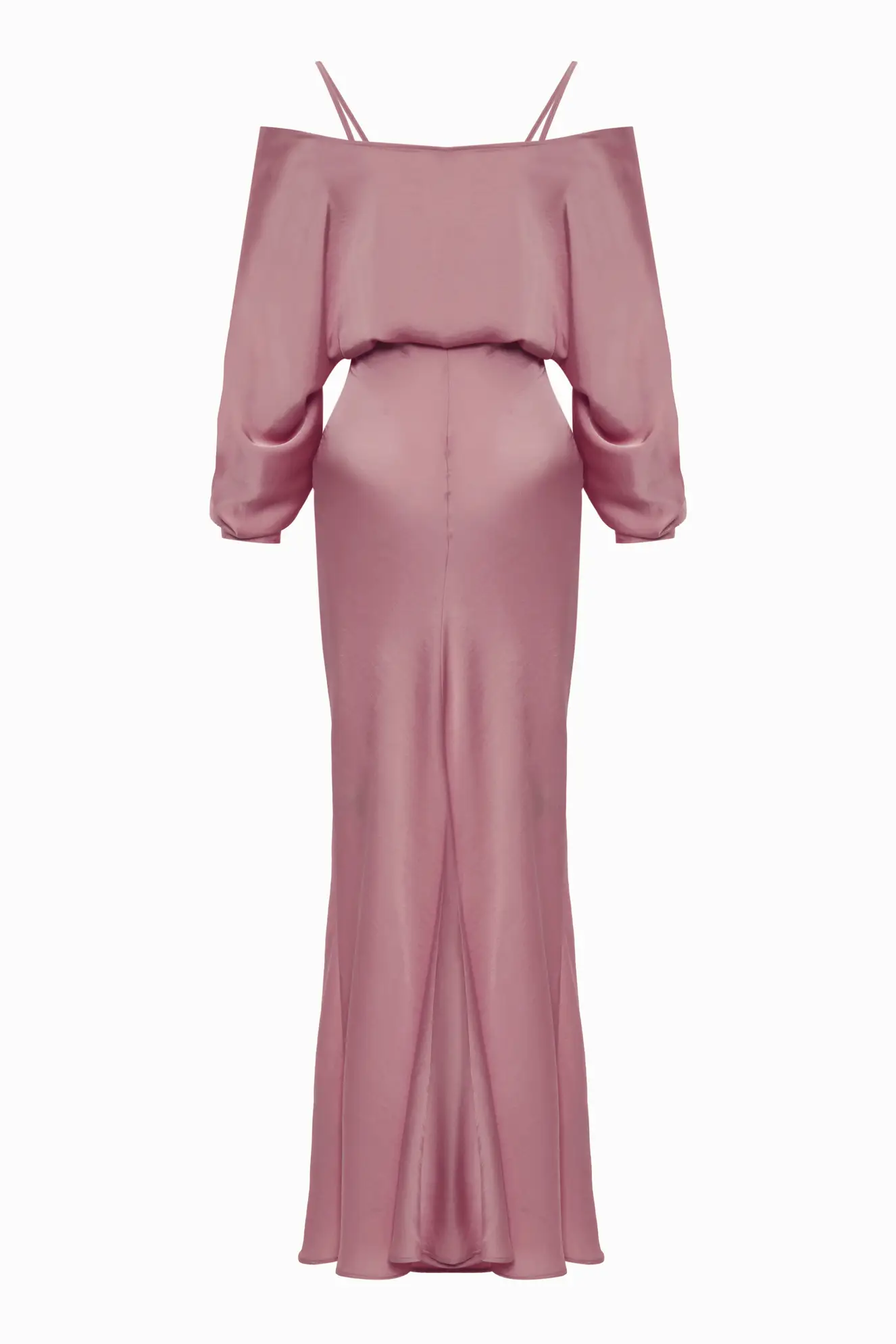 Dried Rose Satin Long Sleeve Long Dress