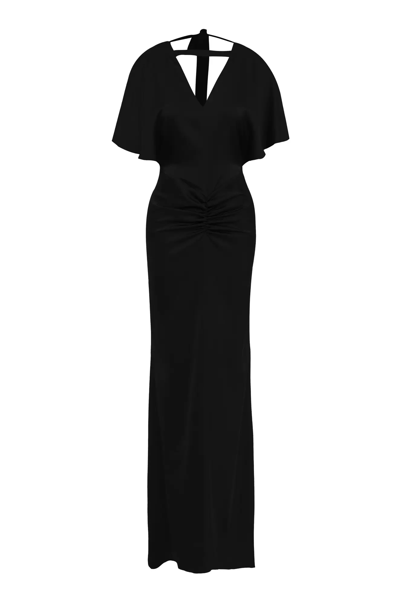 Black Satin Short Sleeve Long Dress