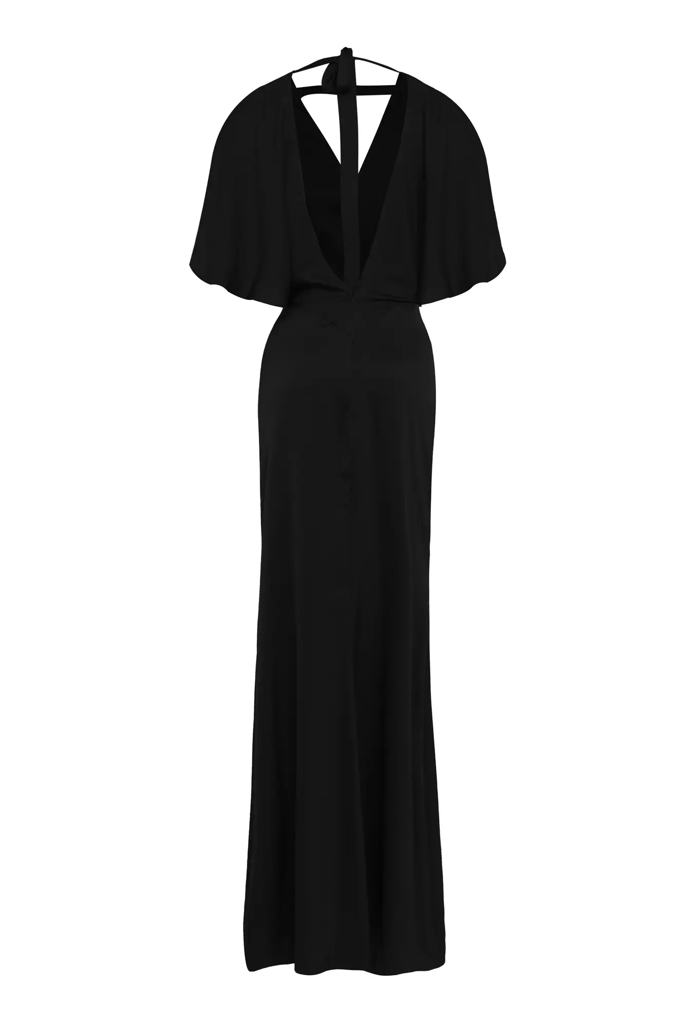 Black Satin Short Sleeve Long Dress