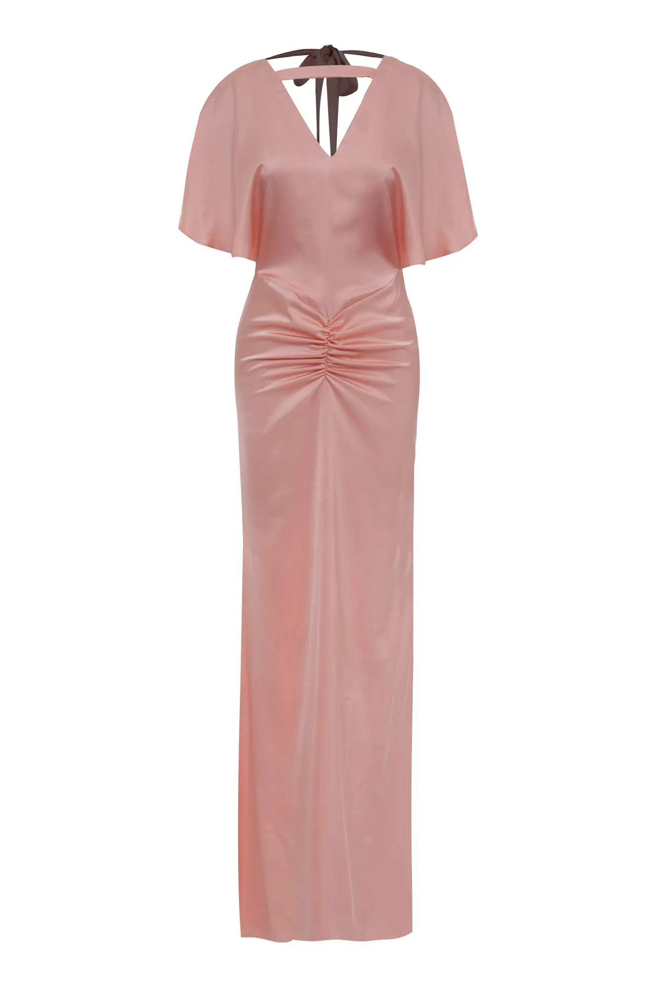 Blush Satin Short Sleeve Long Dress