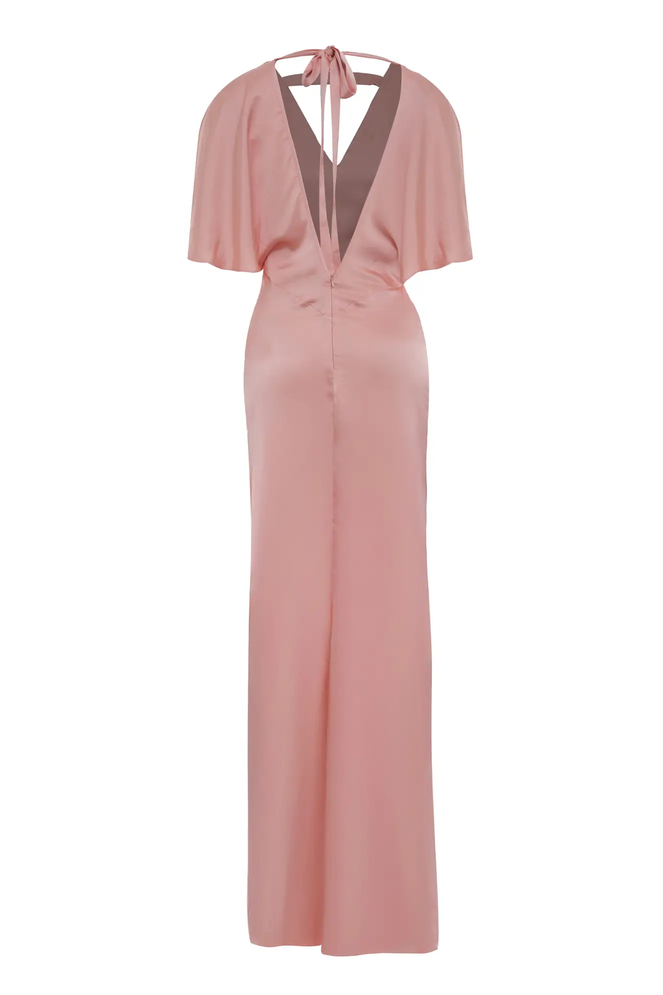 Blush Satin Short Sleeve Long Dress
