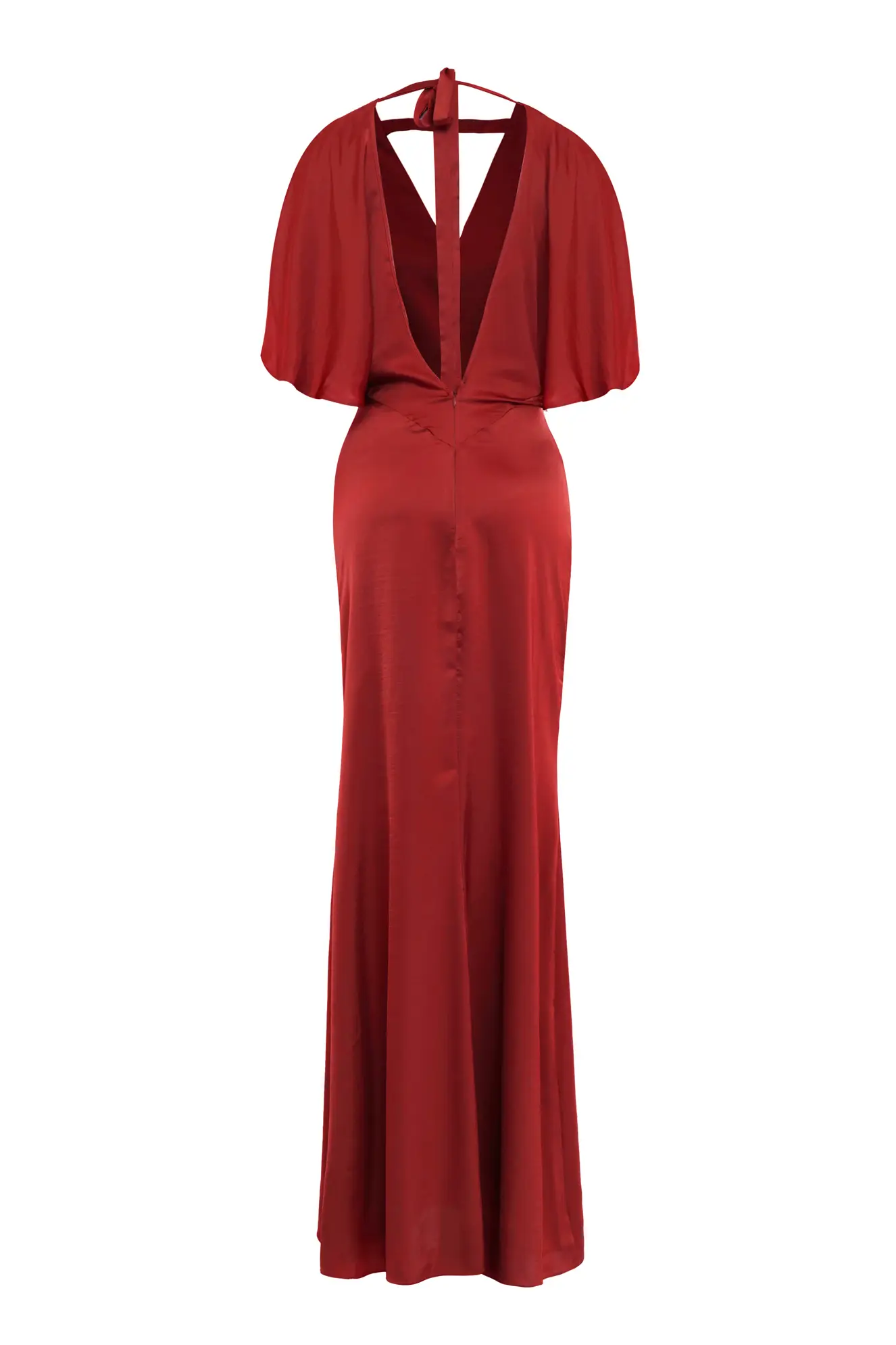 Red Satin Short Sleeve Long Dress