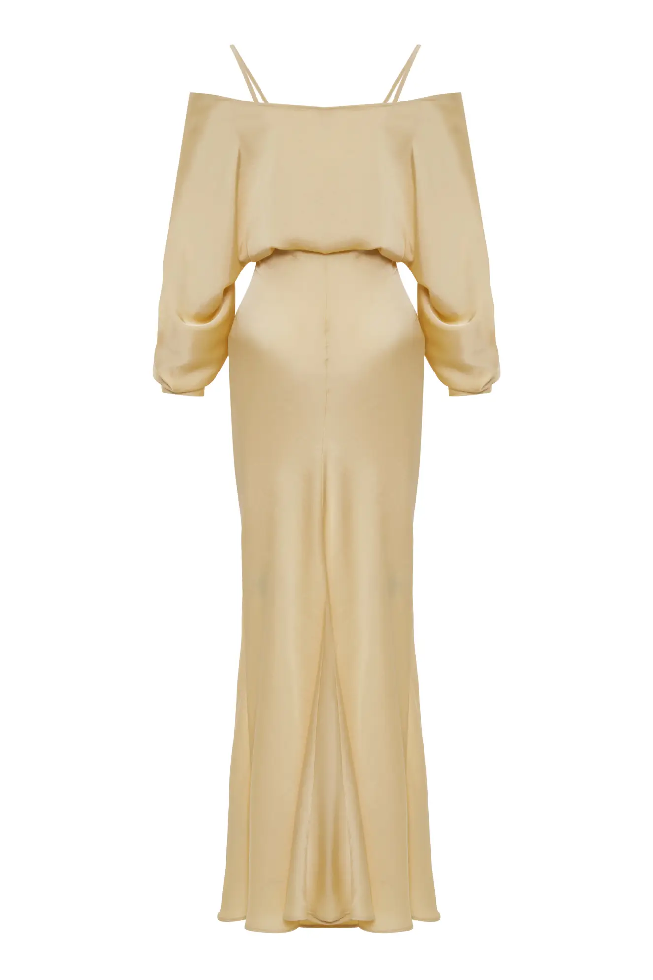 Yellow Satin Long Sleeve Long Dress