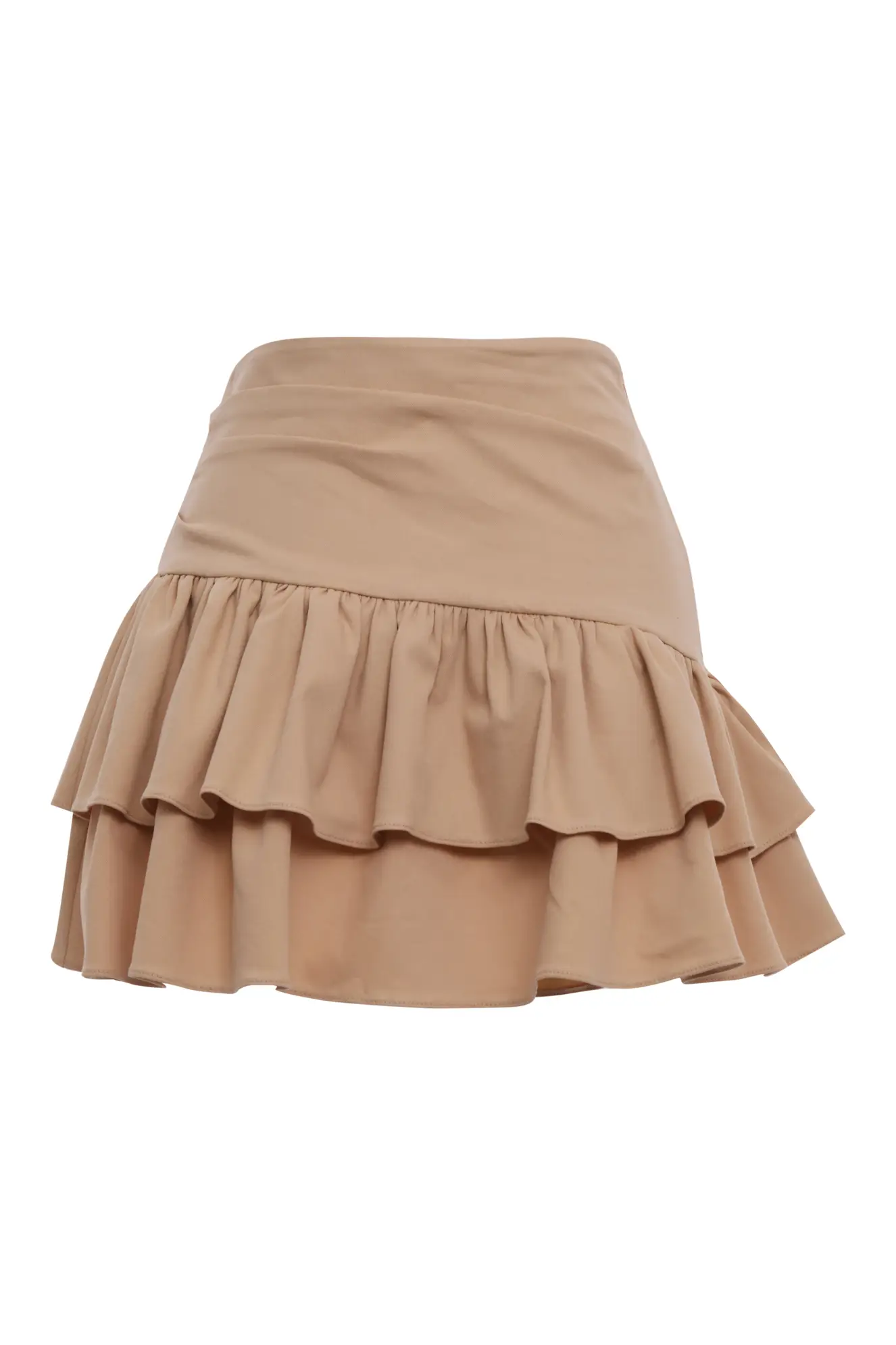 Beige Kot Mini Skirt