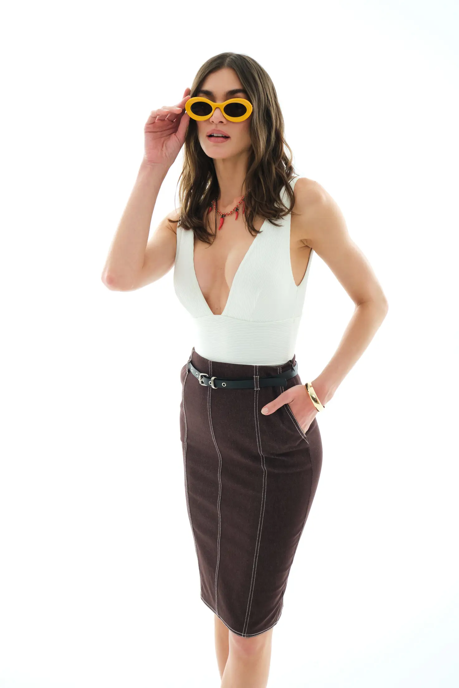 Brown Kot Midi Skirt