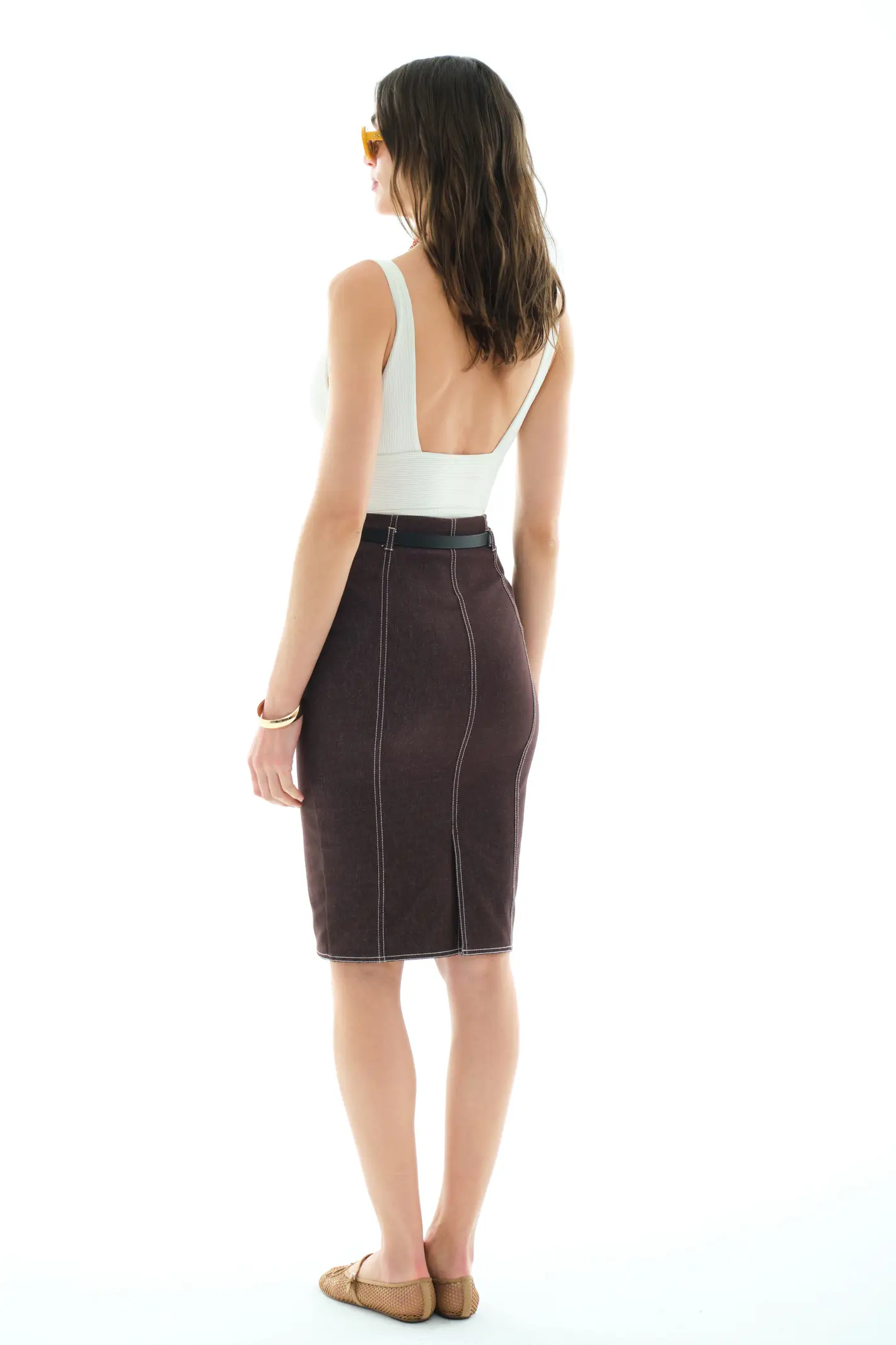 Brown Kot Midi Skirt