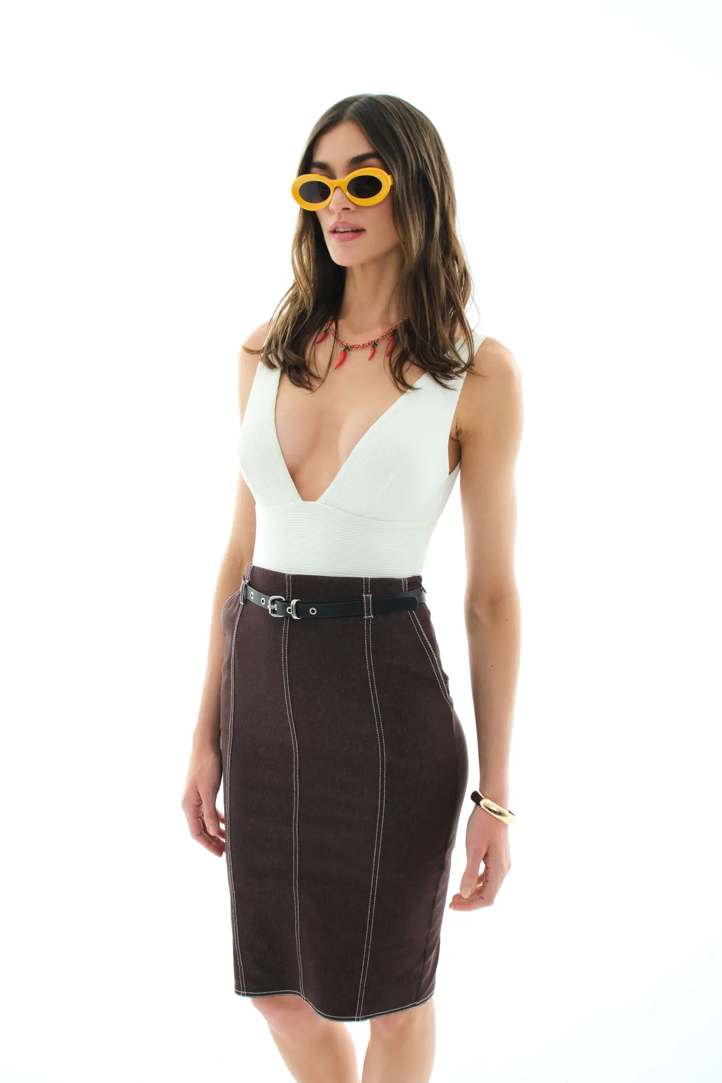Brown Kot Midi Skirt