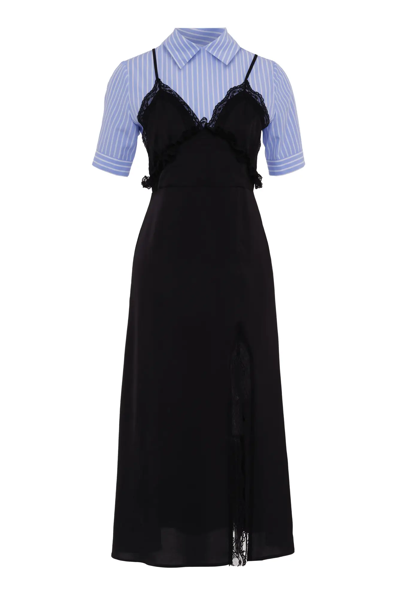 Black Satin Short Sleeve Midi Dress
