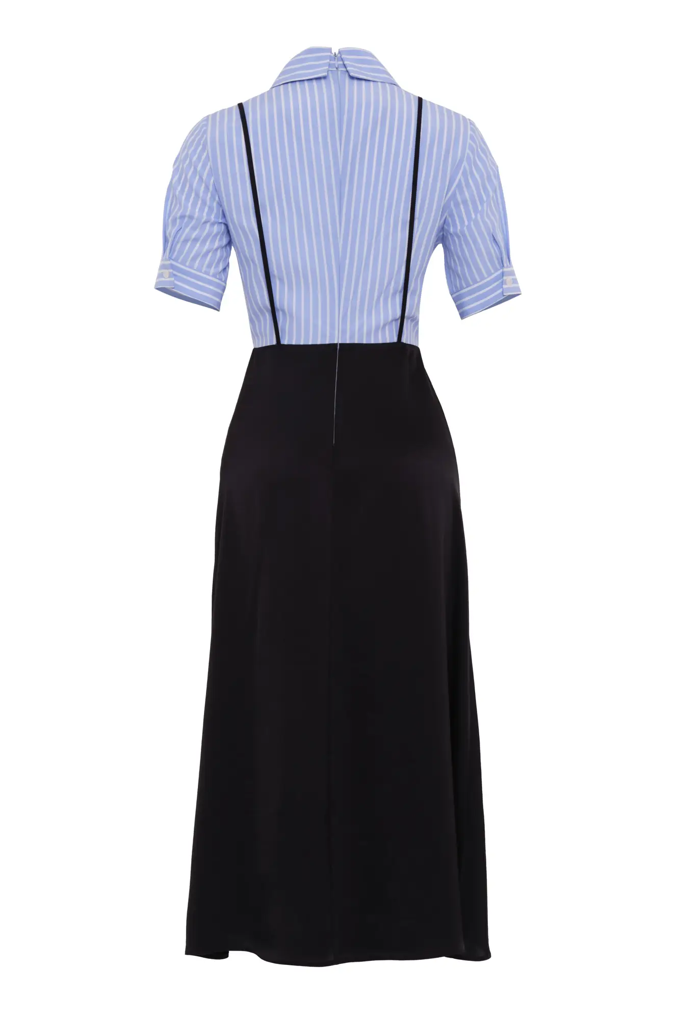 Black Satin Short Sleeve Midi Dress