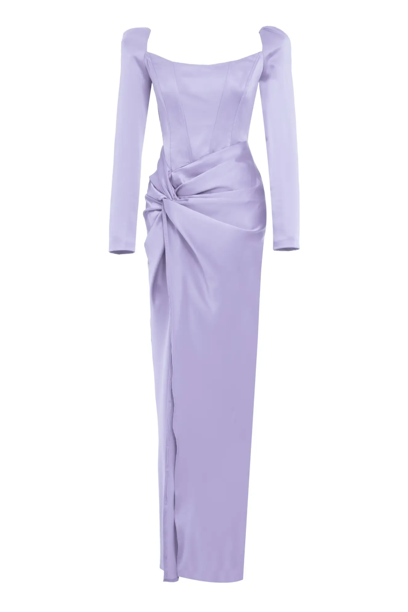Lilac Satin Long Sleeve Long Dress