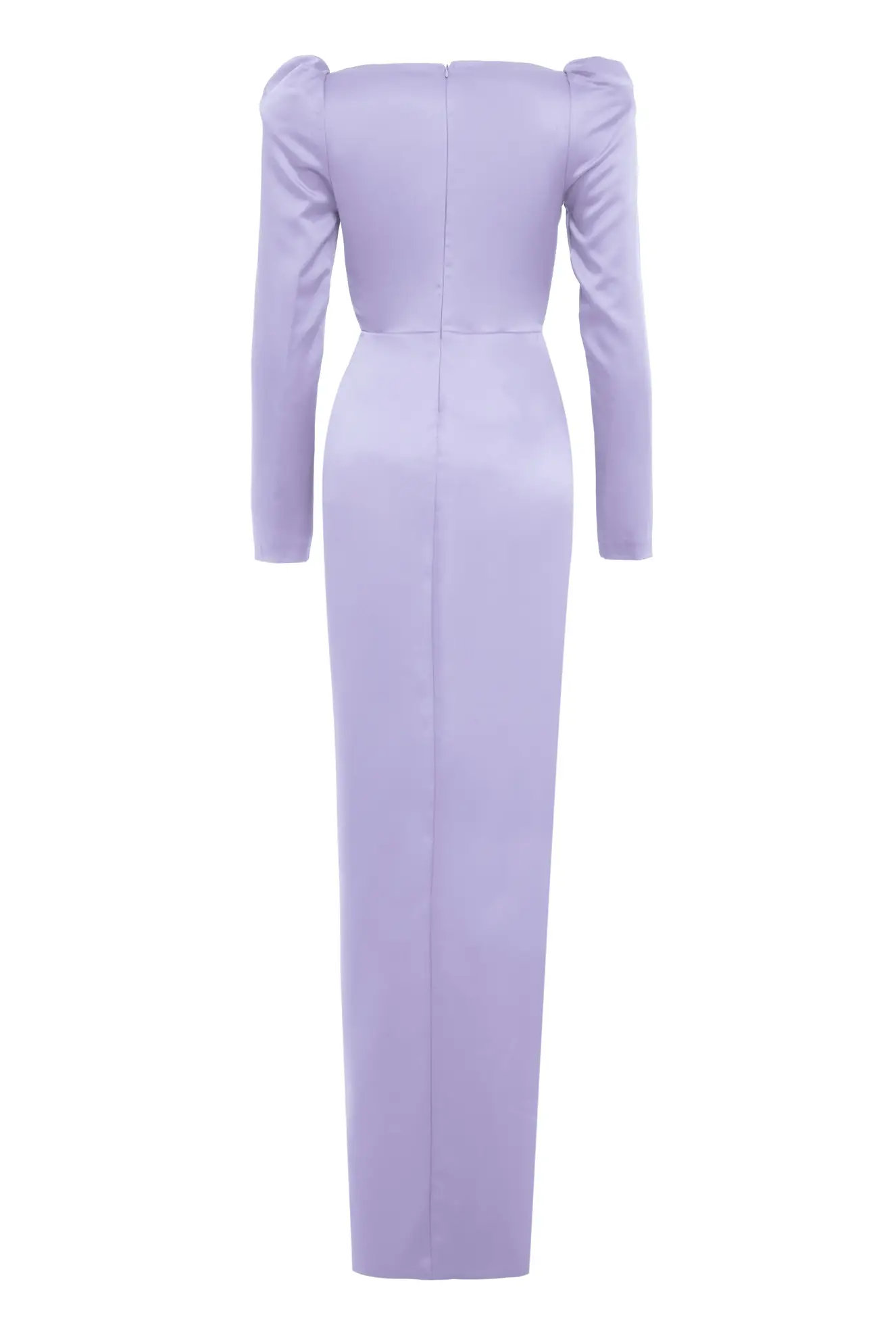 Lilac Satin Long Sleeve Long Dress