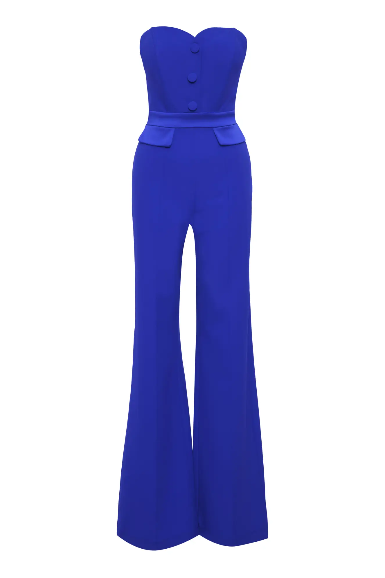 Blue Crepe Strapless Long Dress
