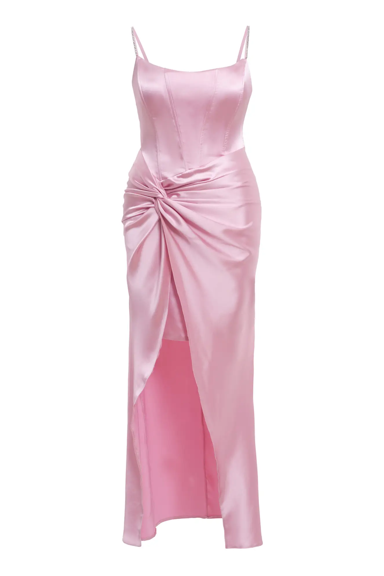 Pink Plus Size Satin Sleeveless Long Dress