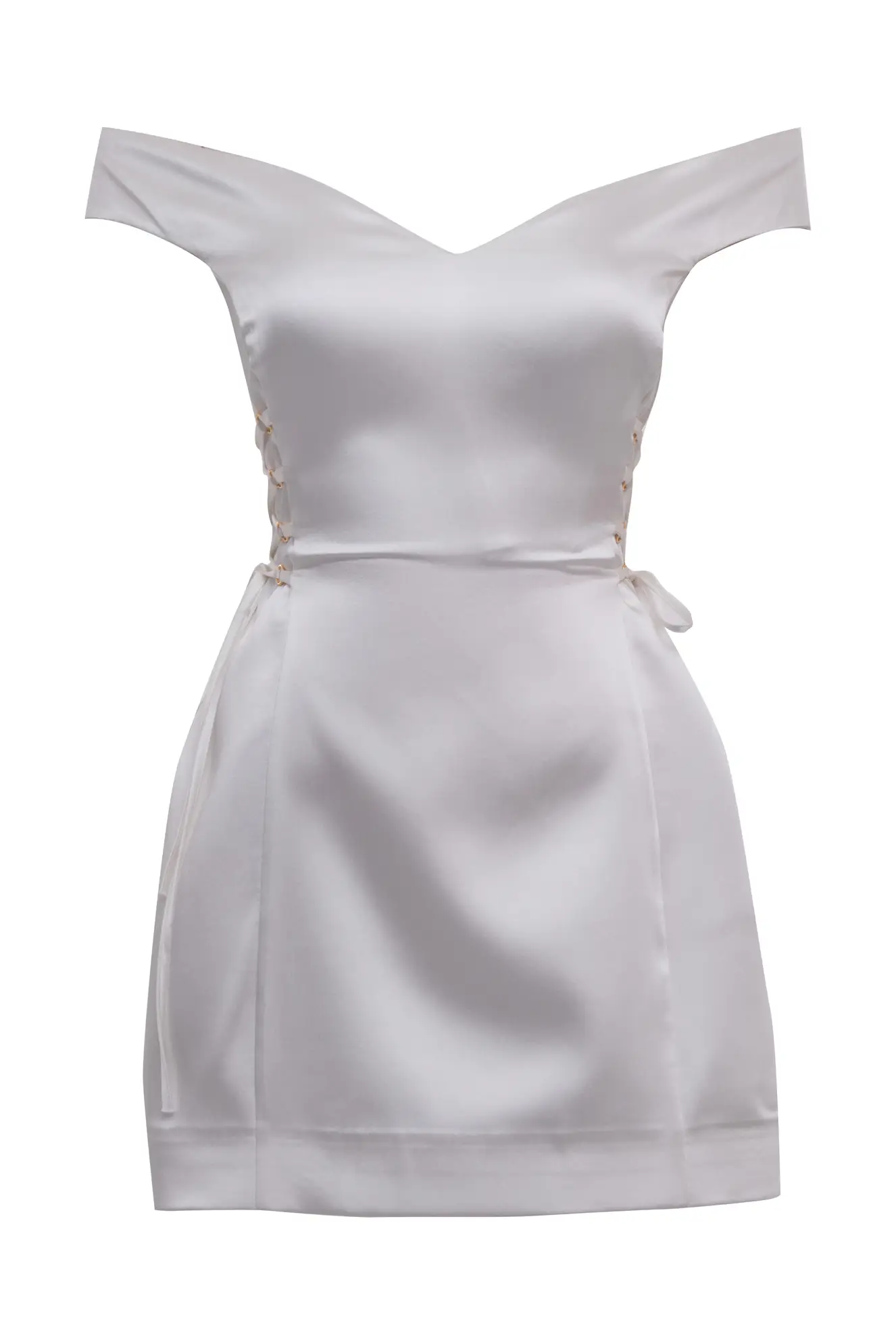 White Satin Short Sleeve Mini Dress
