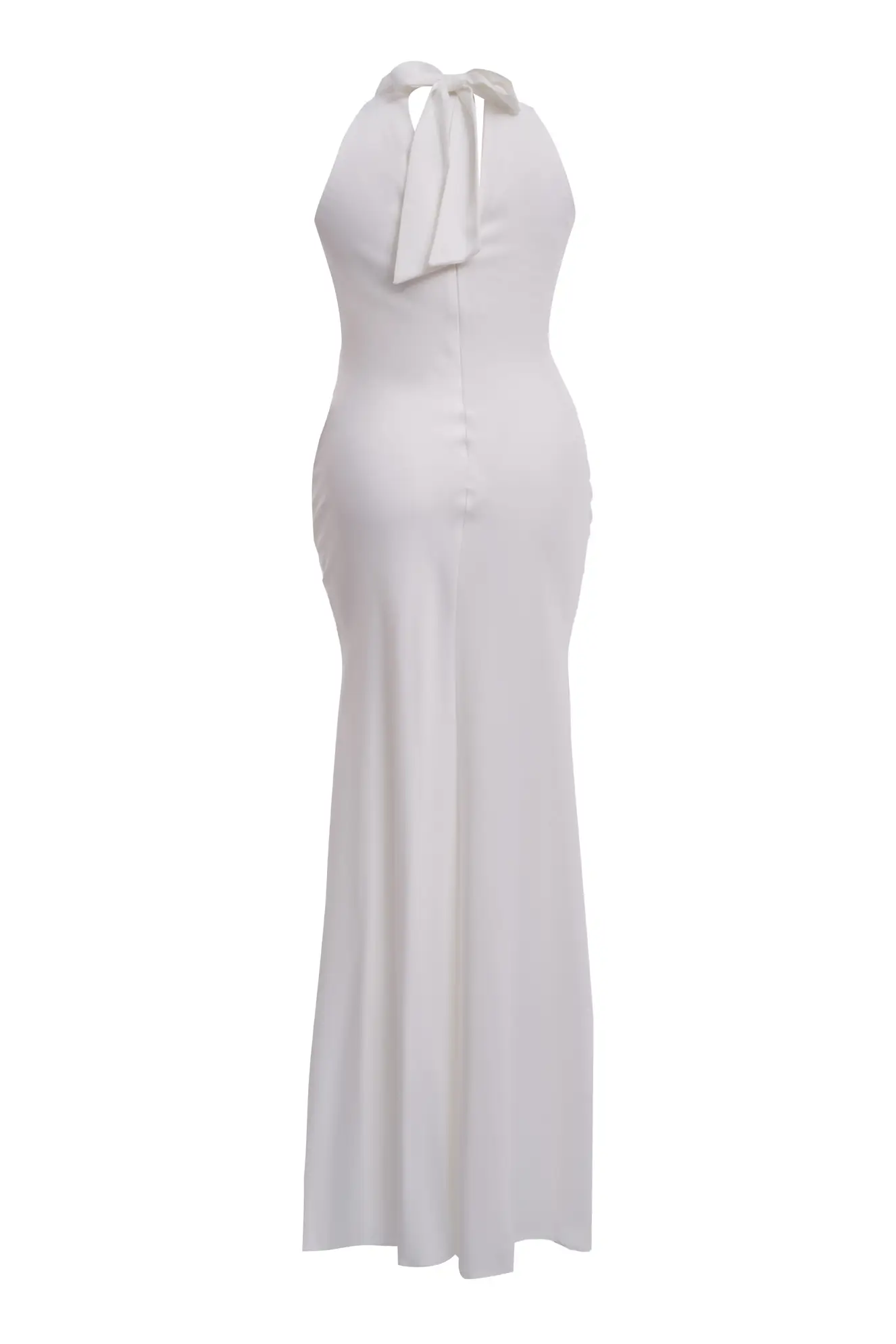 White Plus Size Satin Sleeveless Long Dress