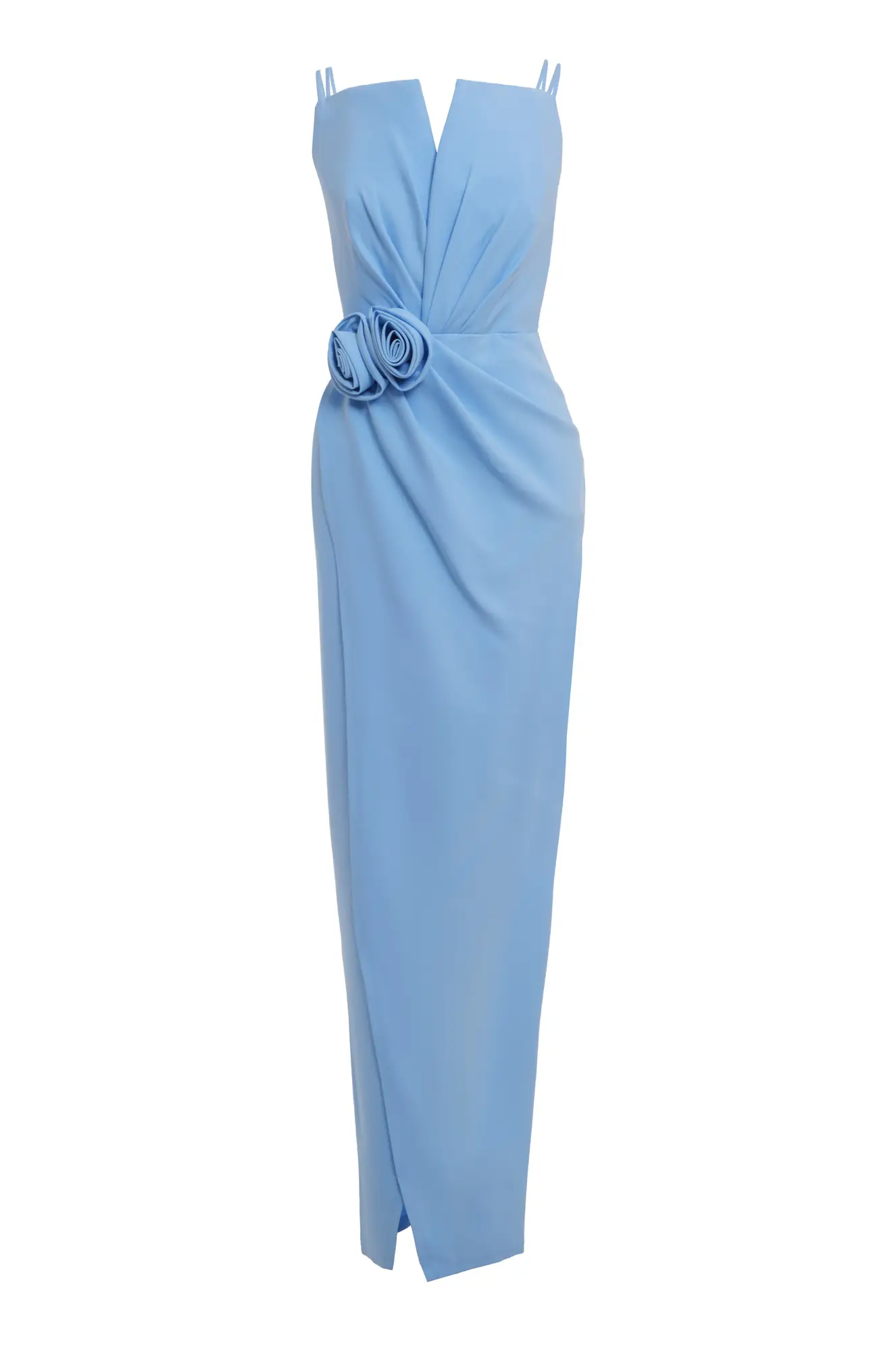 Blue Crepe Sleeveless Long Dress
