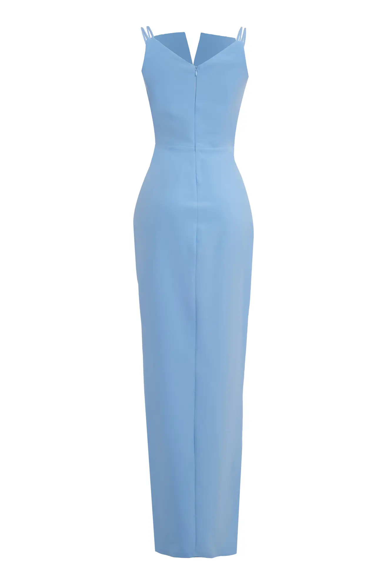 Blue Crepe Sleeveless Long Dress