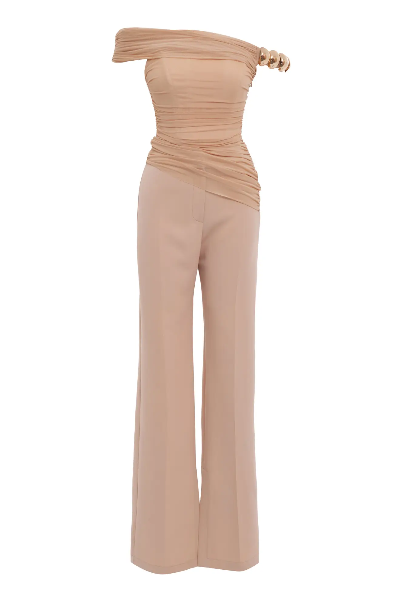 Beige Tulle Sleeveless Long