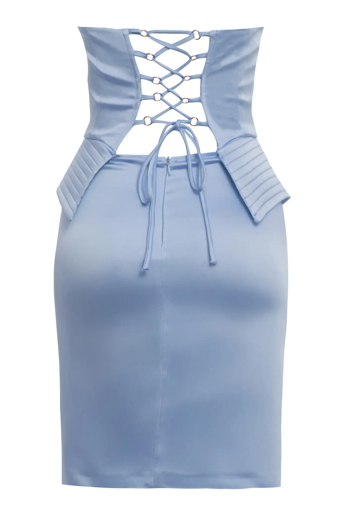 Blue Satin Sleeveless Mini Dress