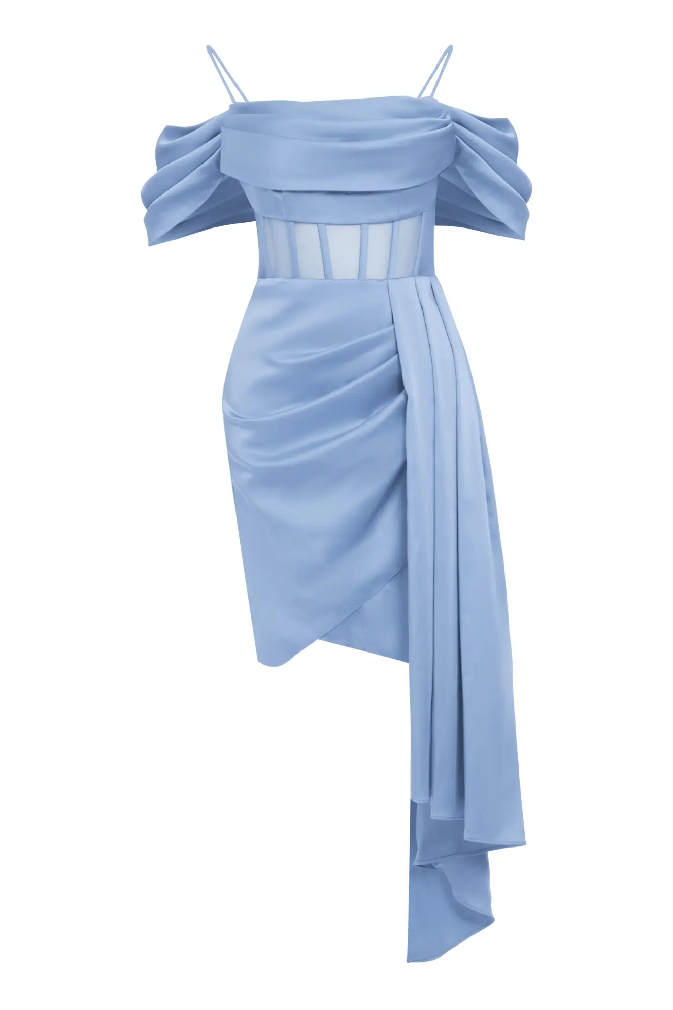 Blue Satin Sleeveless Mini Dress