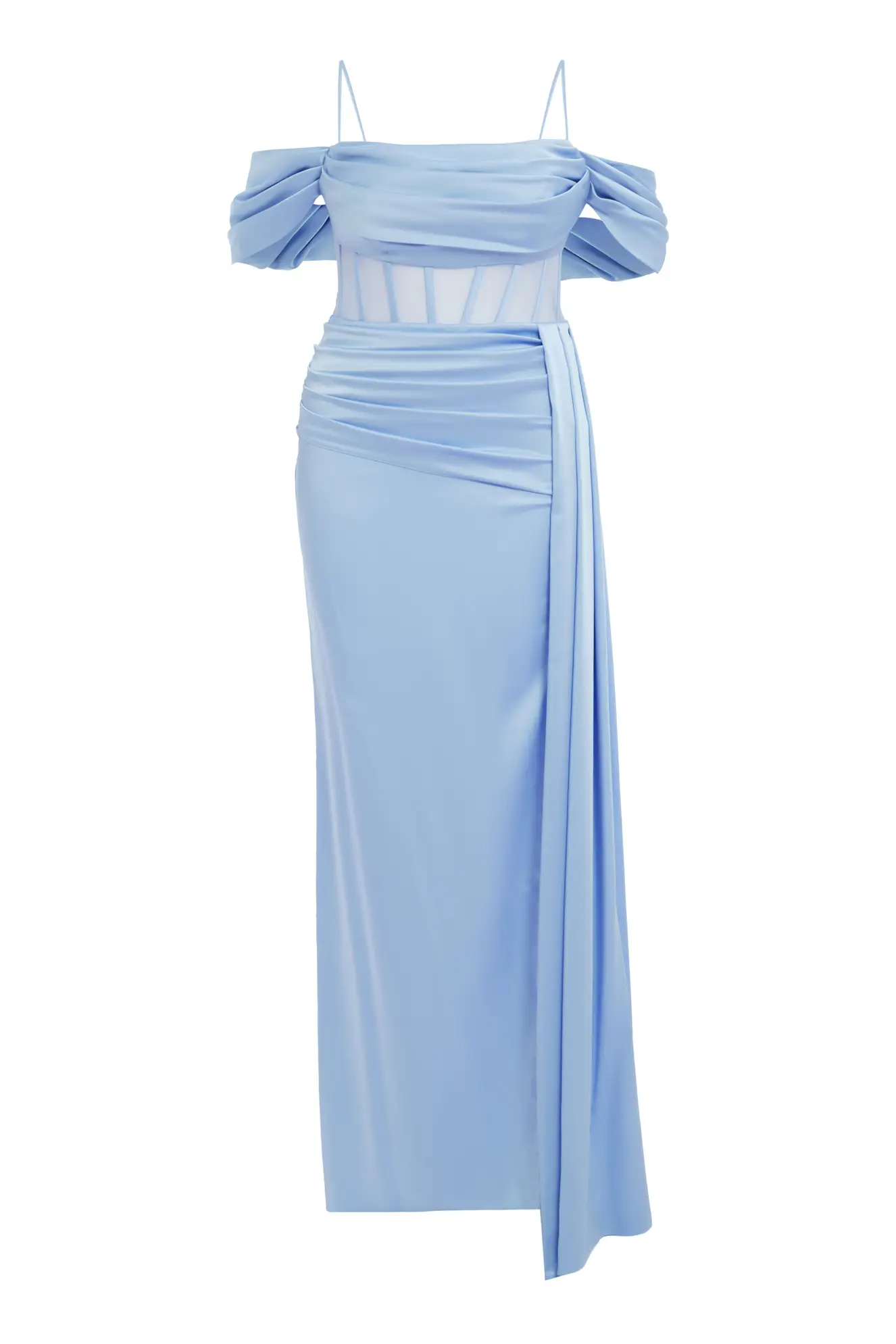 Blue Plus Size Satin Sleeveless Long Dress