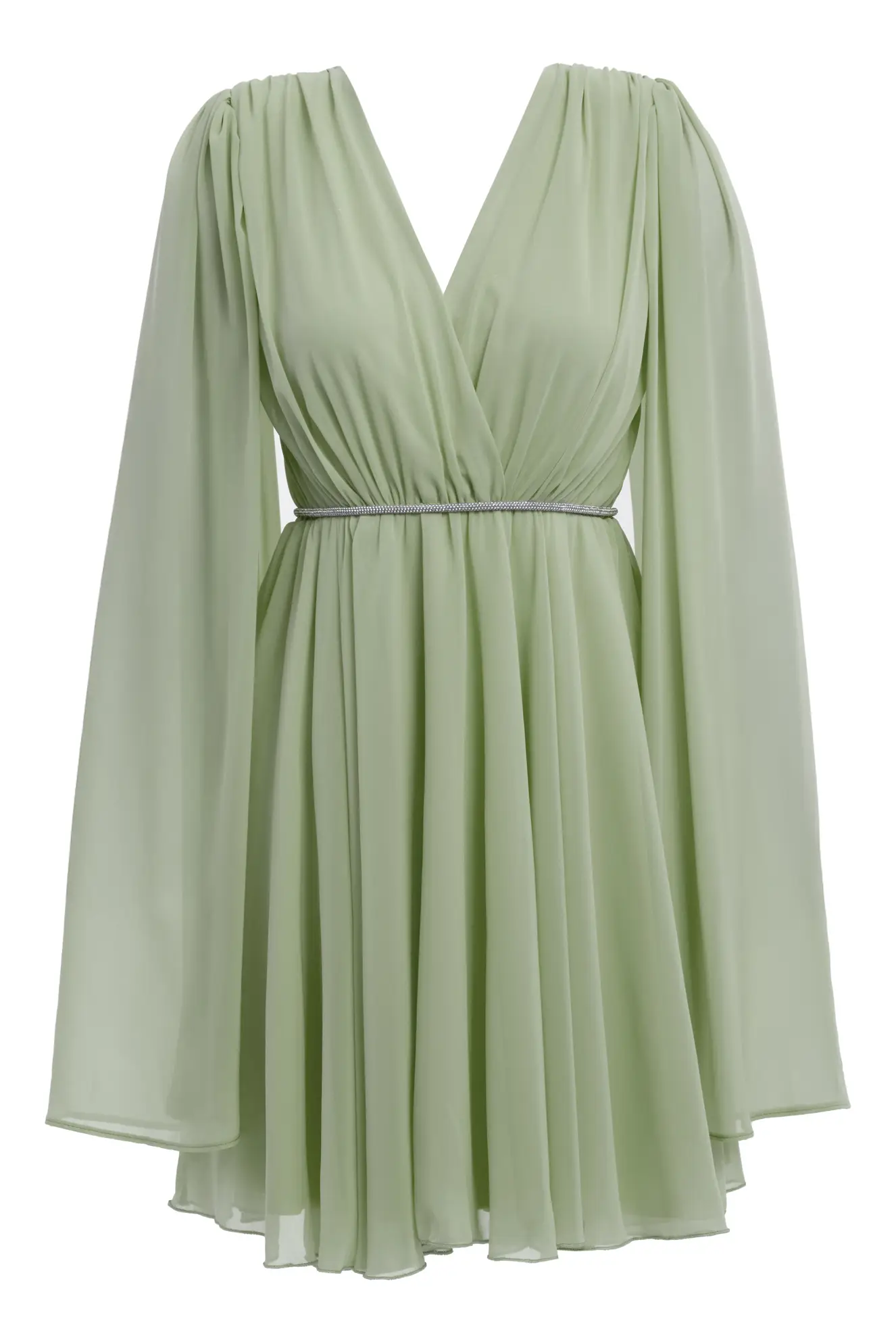Pistachio Green Sifon Long Sleeve Mini Dress