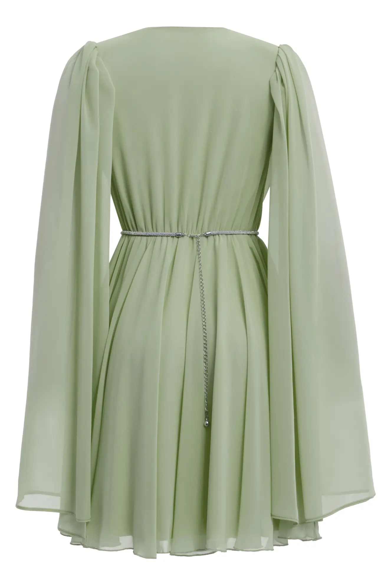 Pistachio Green Sifon Long Sleeve Mini Dress