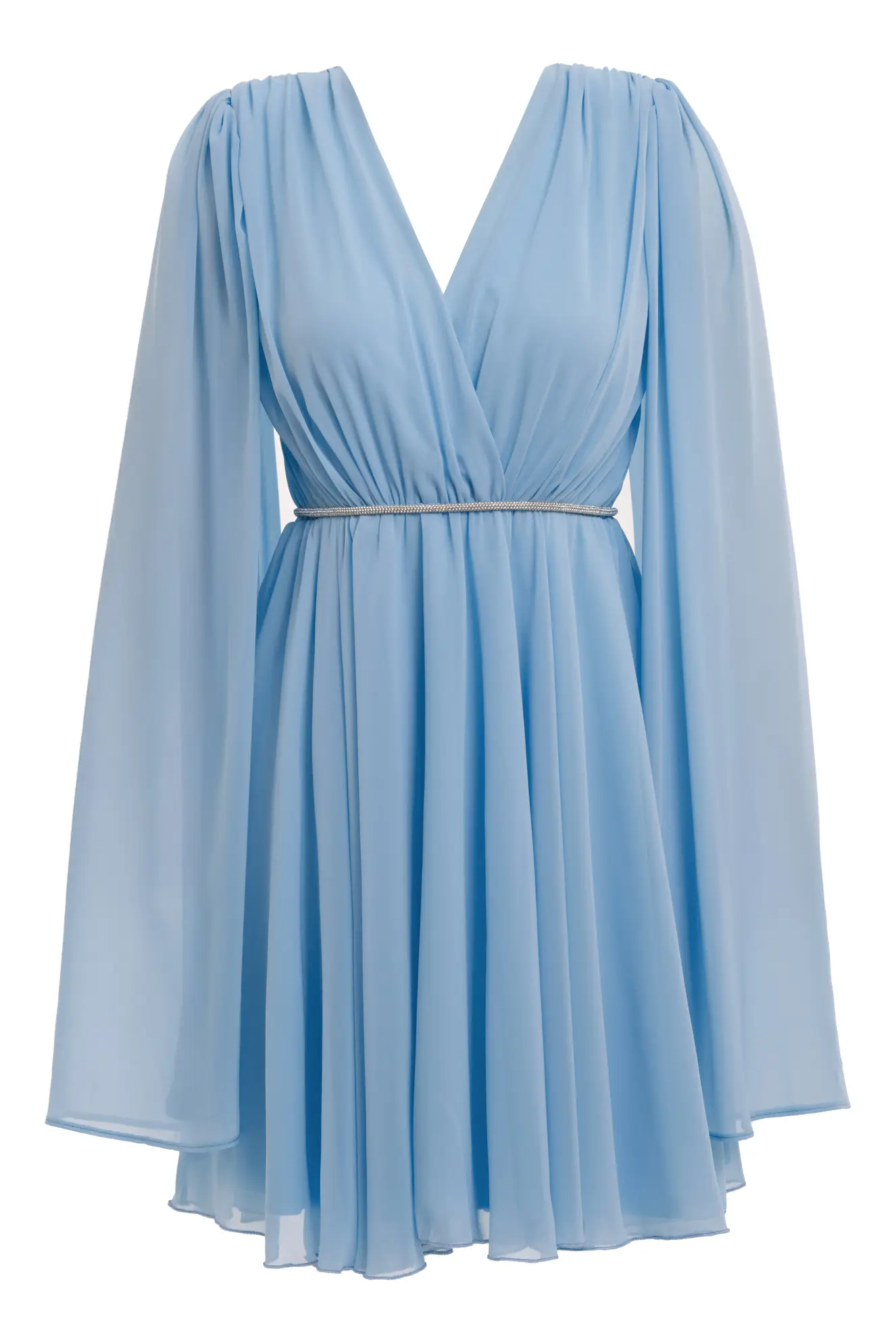 Blue Sifon Long Sleeve Mini Dress