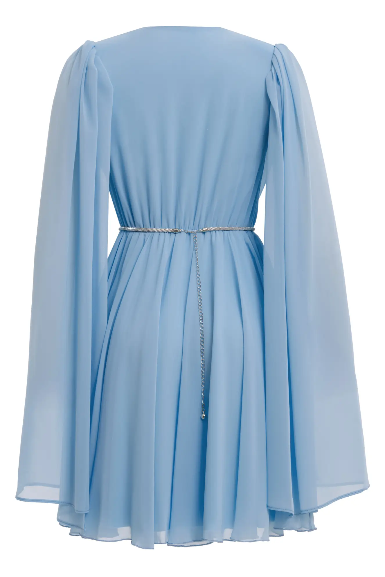 Blue Sifon Long Sleeve Mini Dress
