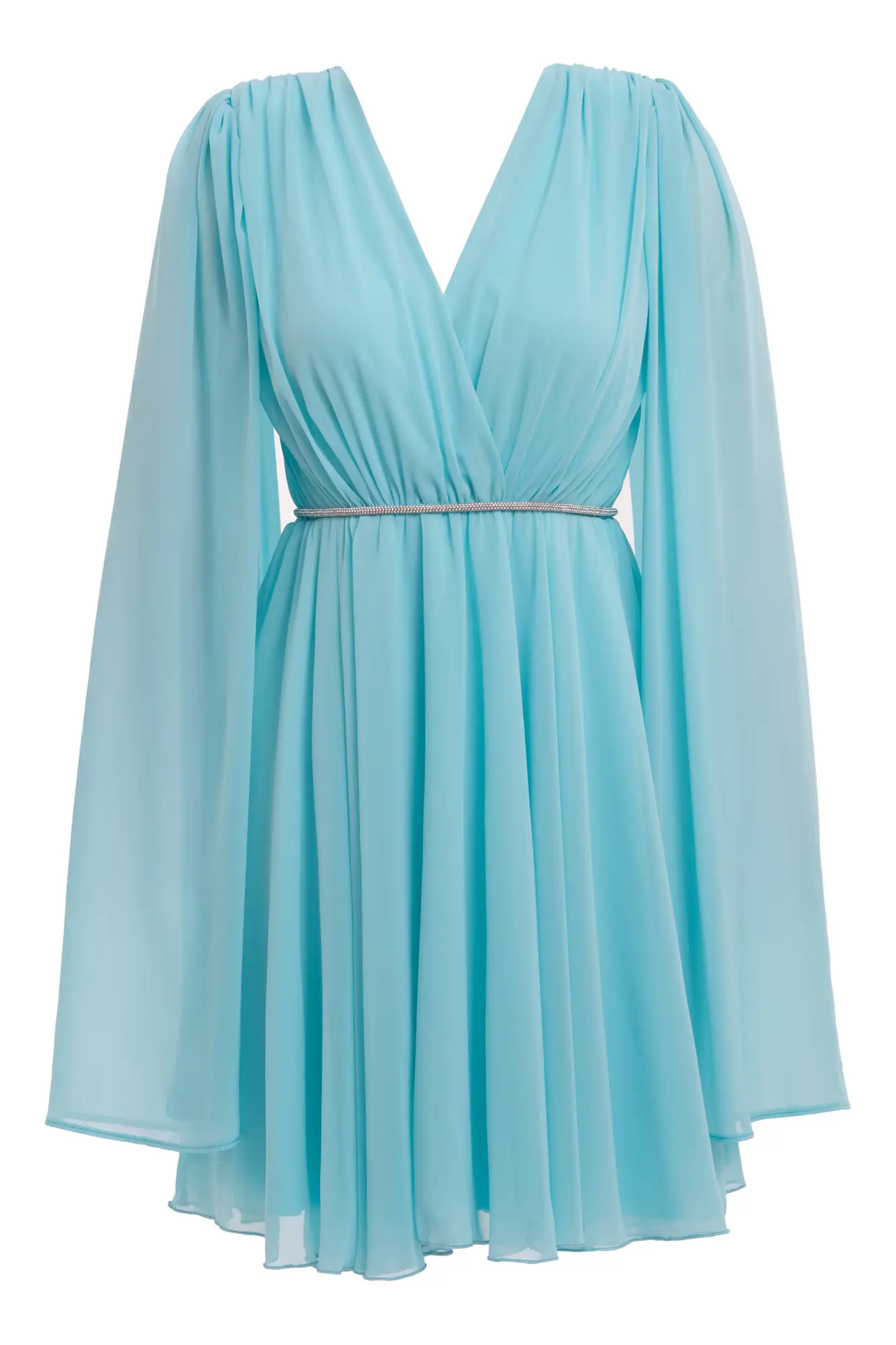 Mint Green Sifon Long Sleeve Mini Dress