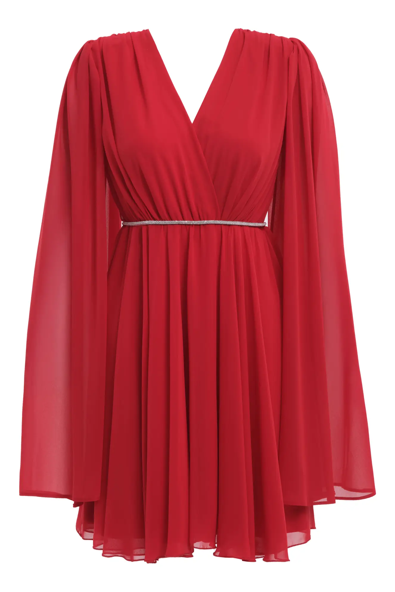 Red Sifon Long Sleeve Mini Dress