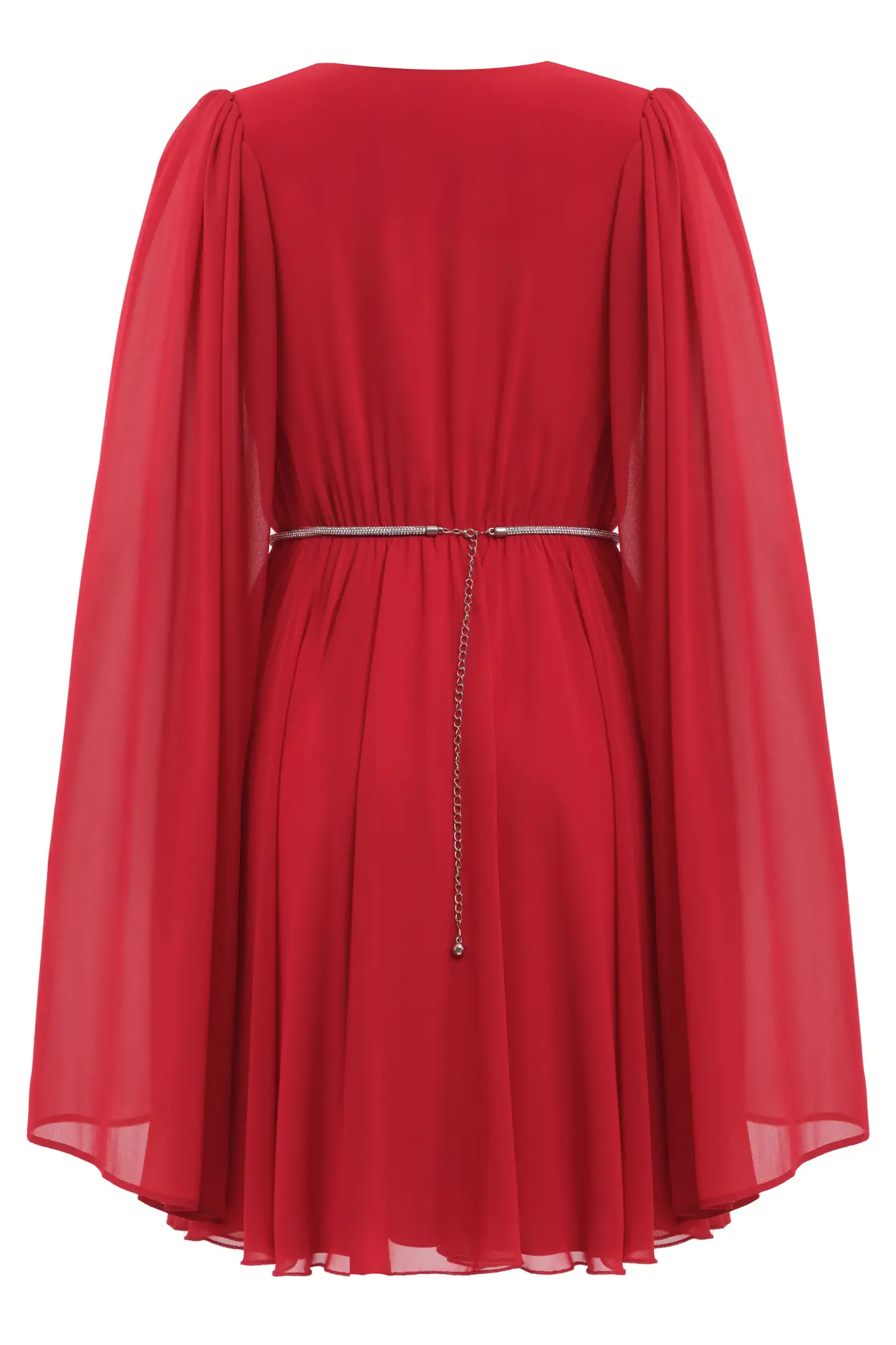 Red Sifon Long Sleeve Mini Dress