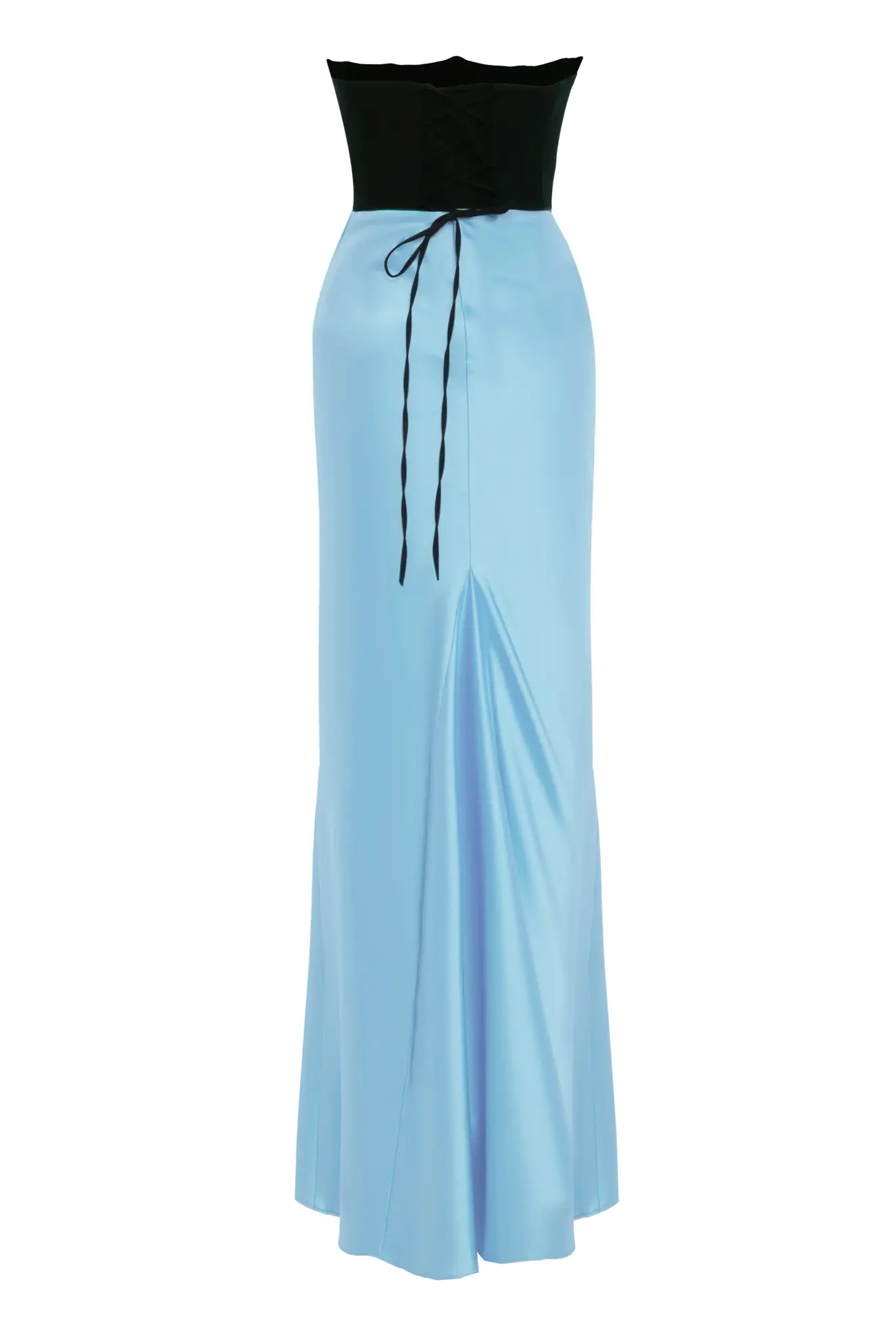 Blue Satin Sleeveless Long Dress