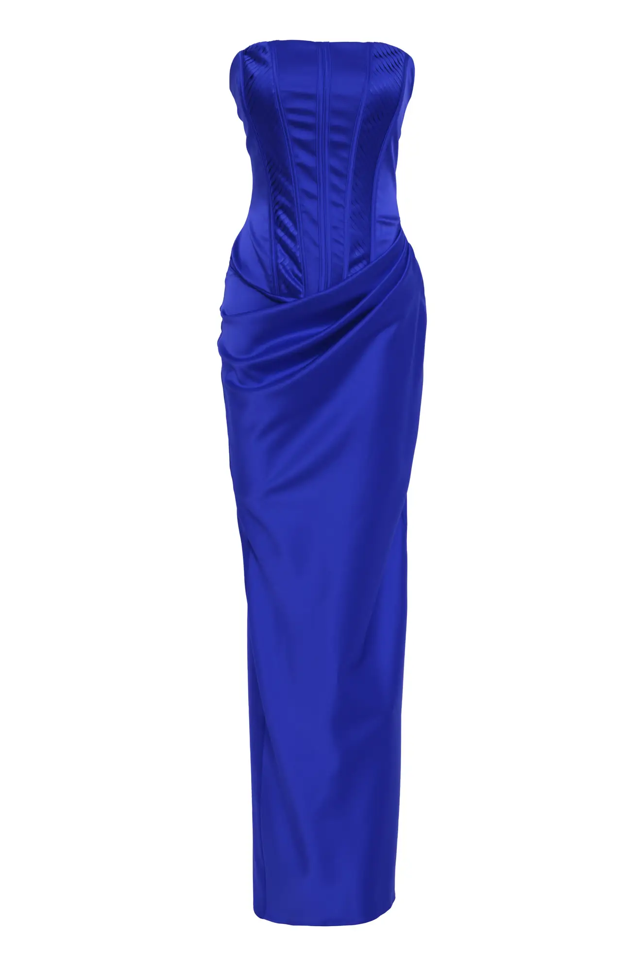 Blue Satin Strapless Long Dress