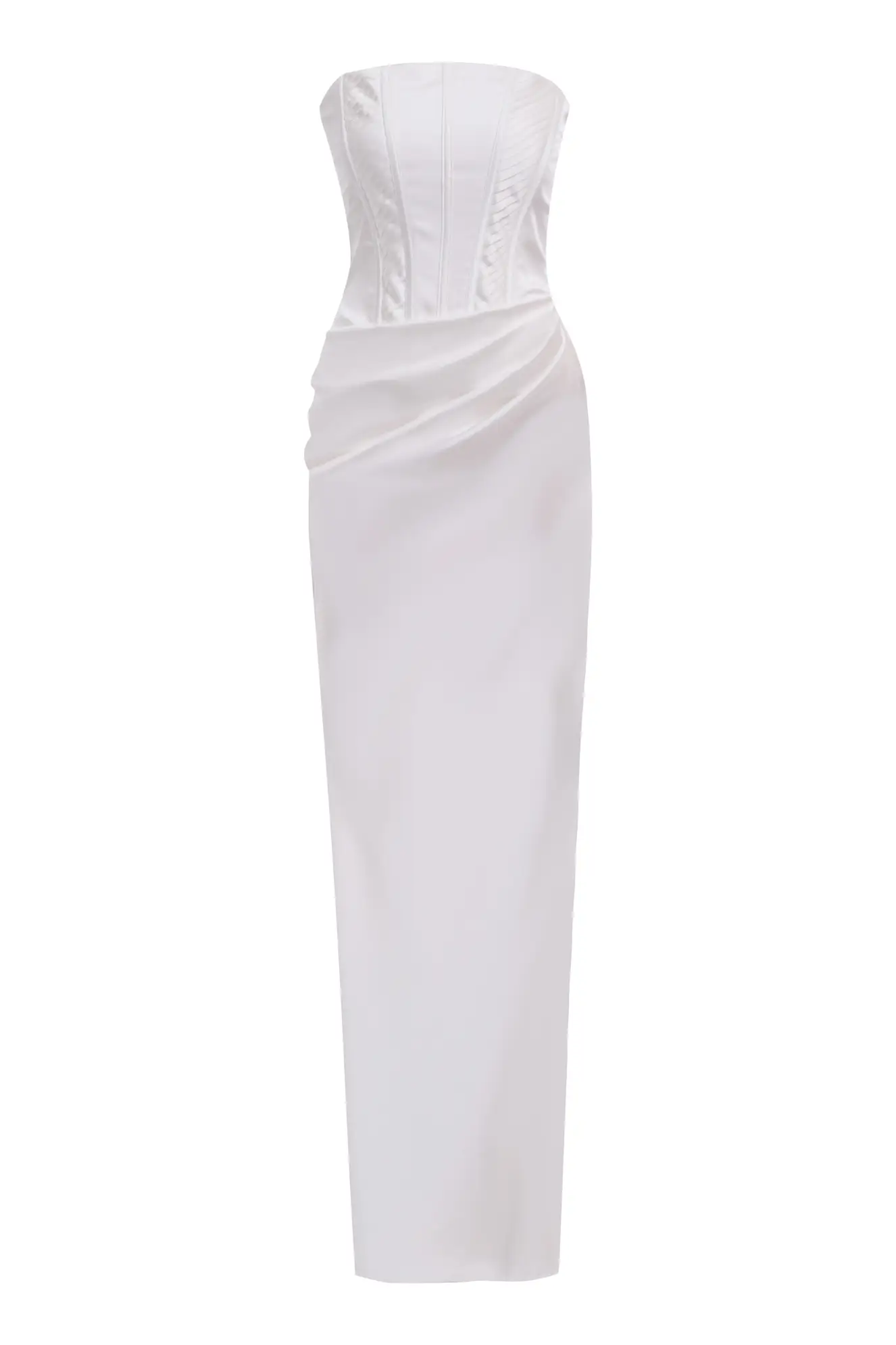 White Satin Strapless Long Dress