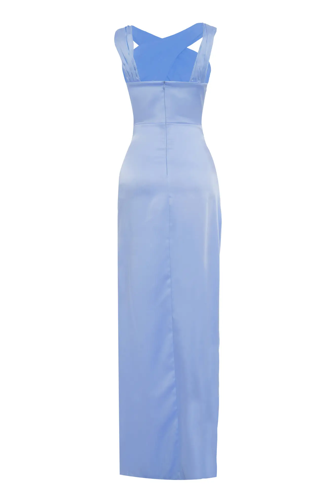Blue Satin Sleeveless Long Dress